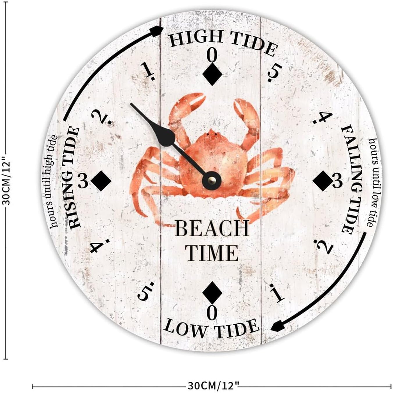Beach Time Ocean Crab Farmhouse Wood Tidal Clock East Coast Ocean Time Nautical Moon Wooden Clock High and Low Tide Clock Decoration for Beach House Home Sailing Gifts 12 Inch