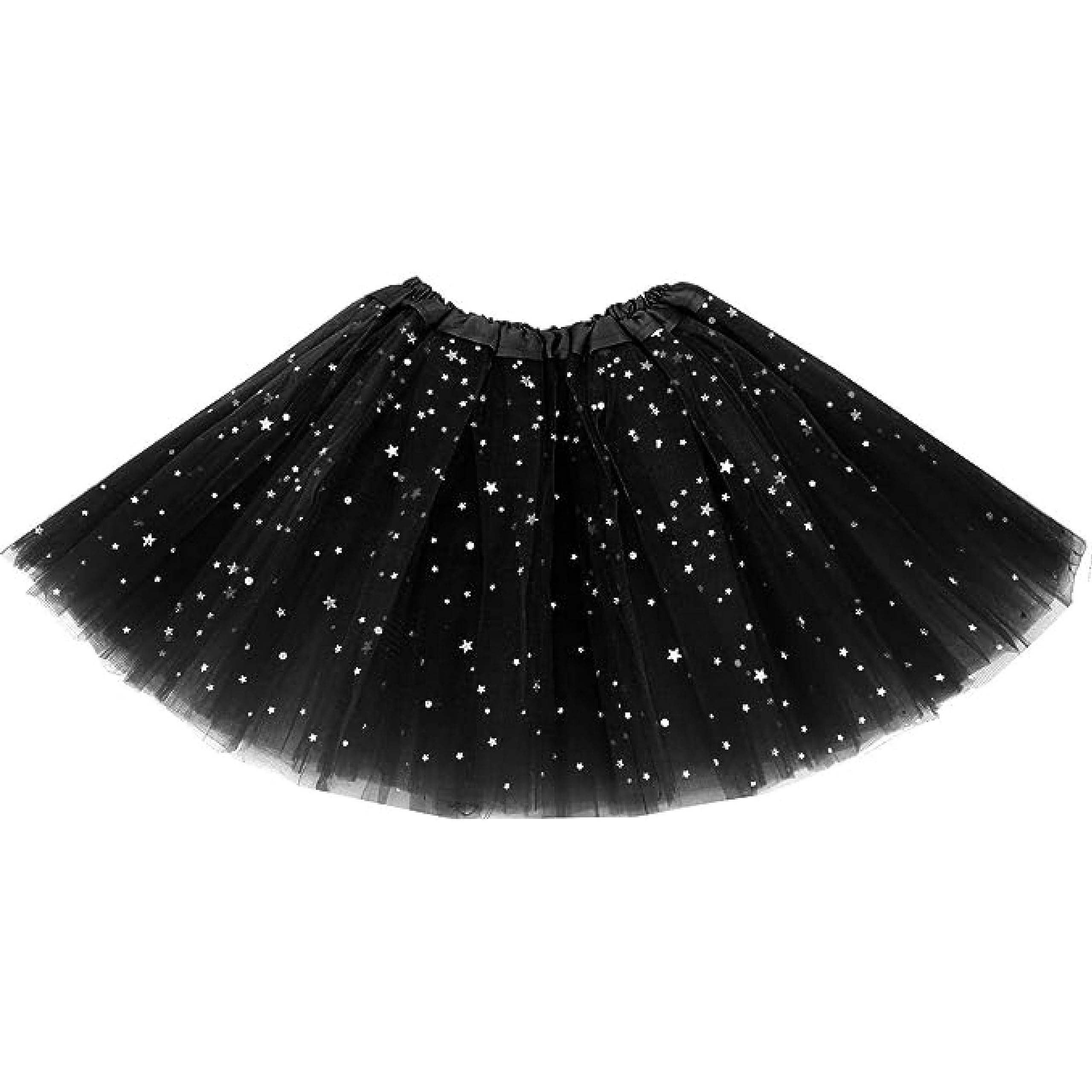 Lizzy Kids 3-Layered Tutu Skirt for Girls – Fancy Dress, Ballet, Dance, Halloween Costume | Soft Tulle Fabric with Elastic Waistband (UK, Age, 9 Years, 10 Years, Regular, Glitter - Black)
