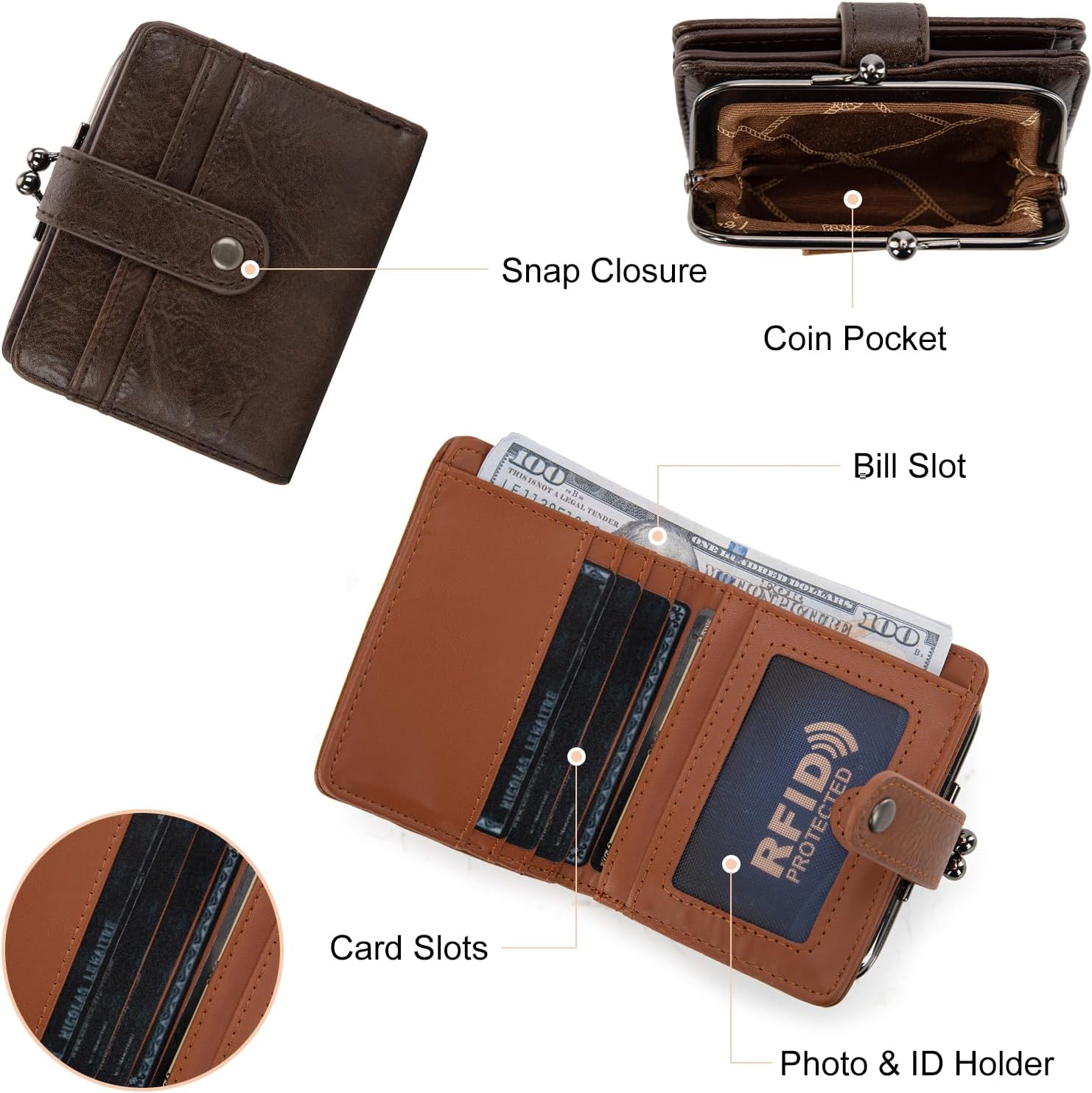 Montana West Wrangler Women's Wallet Leopard Print Wallets RFID-blocking Small Bifold Credit Card Holder with Kiss Clasp WG366-W116CF - Image 4