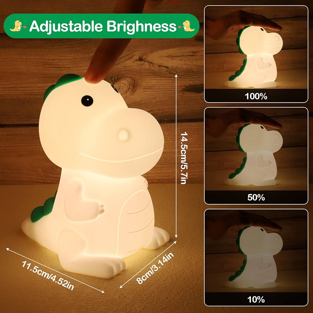 Veilleuse Dinosaure Vicukten Pour Enfant - 7 Couleurs, Tactile, Rechargeable USB - Silicone Doux - Cadeau Chambre
