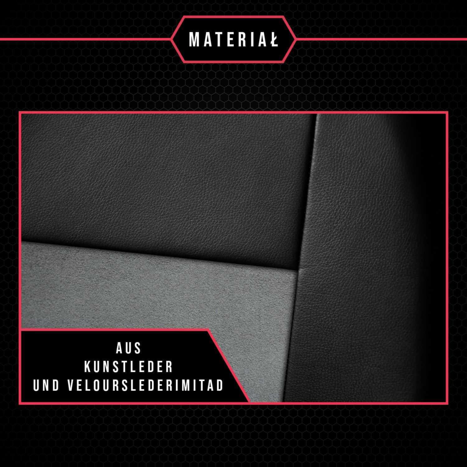 3er Set Saferide Autositzbezüge PKW universal | Auto Sitzbezüge Kunstleder Grau für Airbag geeignet | für Vordersitze und Rückbank | 1+1 Autositze vorne und 1 Sitzbank hinten teilbar 2 Reißverschlüsse