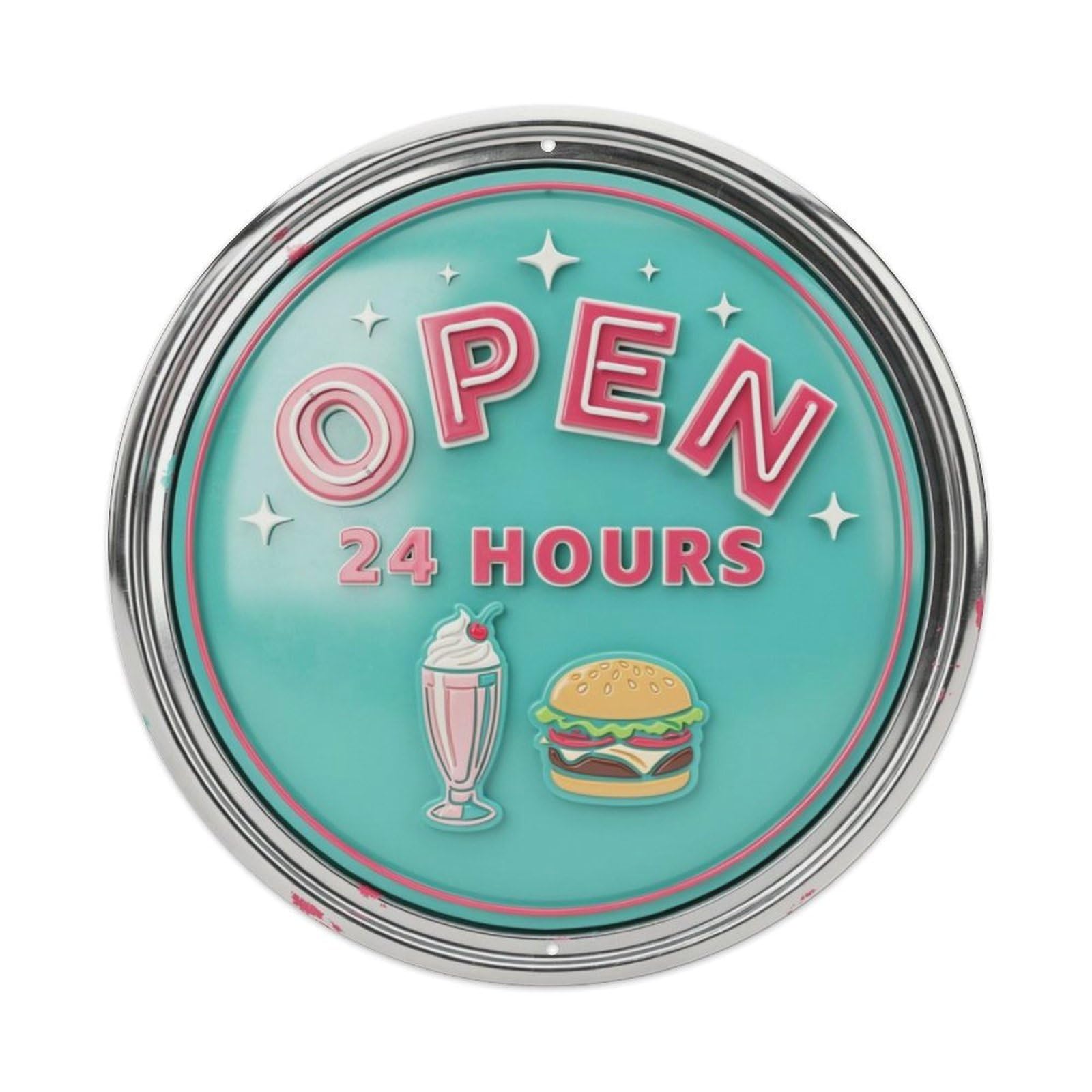 Retro Round Diner Sign Metal Tin Sign Plaque