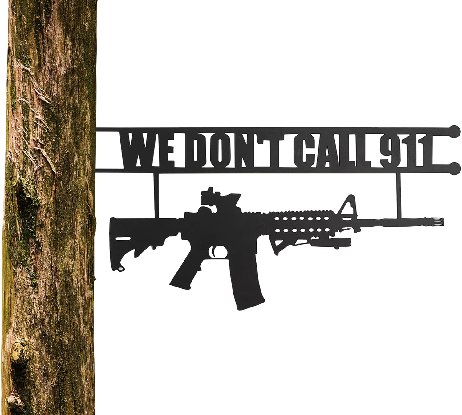 No Trespassing Sign "You're In Range" Metal Wall Tree Hanger Decor – Outdoor Indoor Gun Owners "We Don't Call 911" Monogram Display – Heavy Duty Steel Security Warning – Home Protection – 12.5" Tall