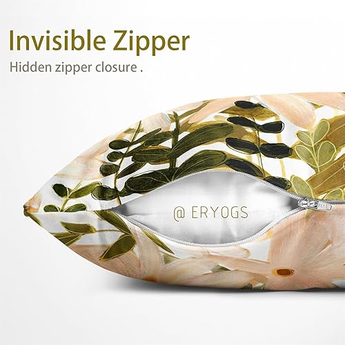 Miniatura 4 de Juego de 2 fundas de almohada Sage Daisy de 18 x 18 pulgadas, fundas de almohada decorativas con estampado de terciopelo para sofá, fundas de