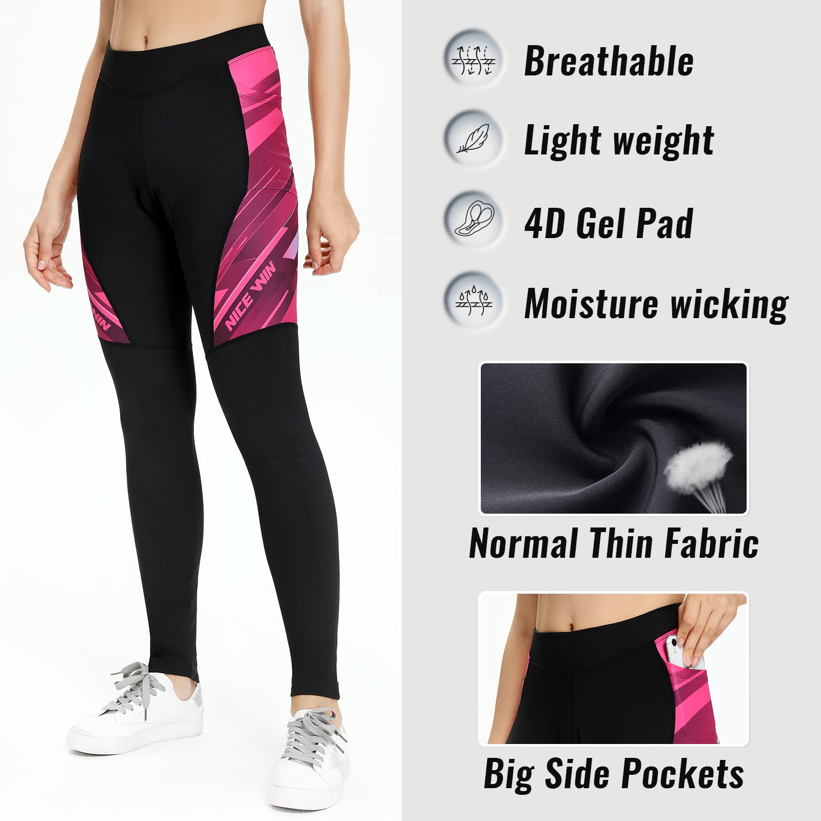 Pantaloni da Ciclismo Donna Invernali Lunghi Imbottiti Bicicletta Pantaloni Corsa Calzamaglia 4D Gel Pad Traspiranti Rapido Asciutto Leggings Sportivi Donna
