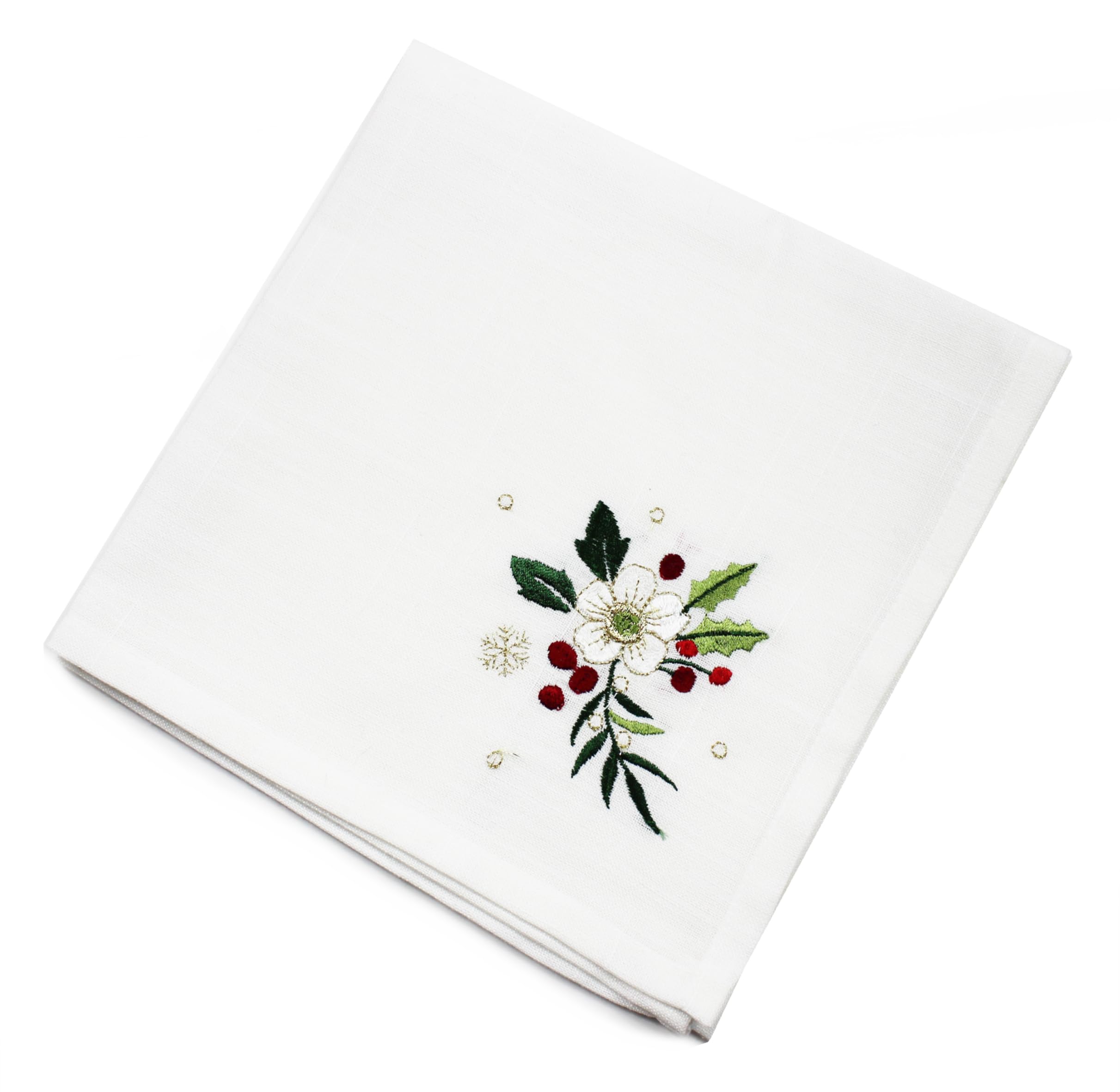 Peggy Wilkins Cream Christmas Roses Embroidered Napkin - 45Cm X 45Cm (Cream)