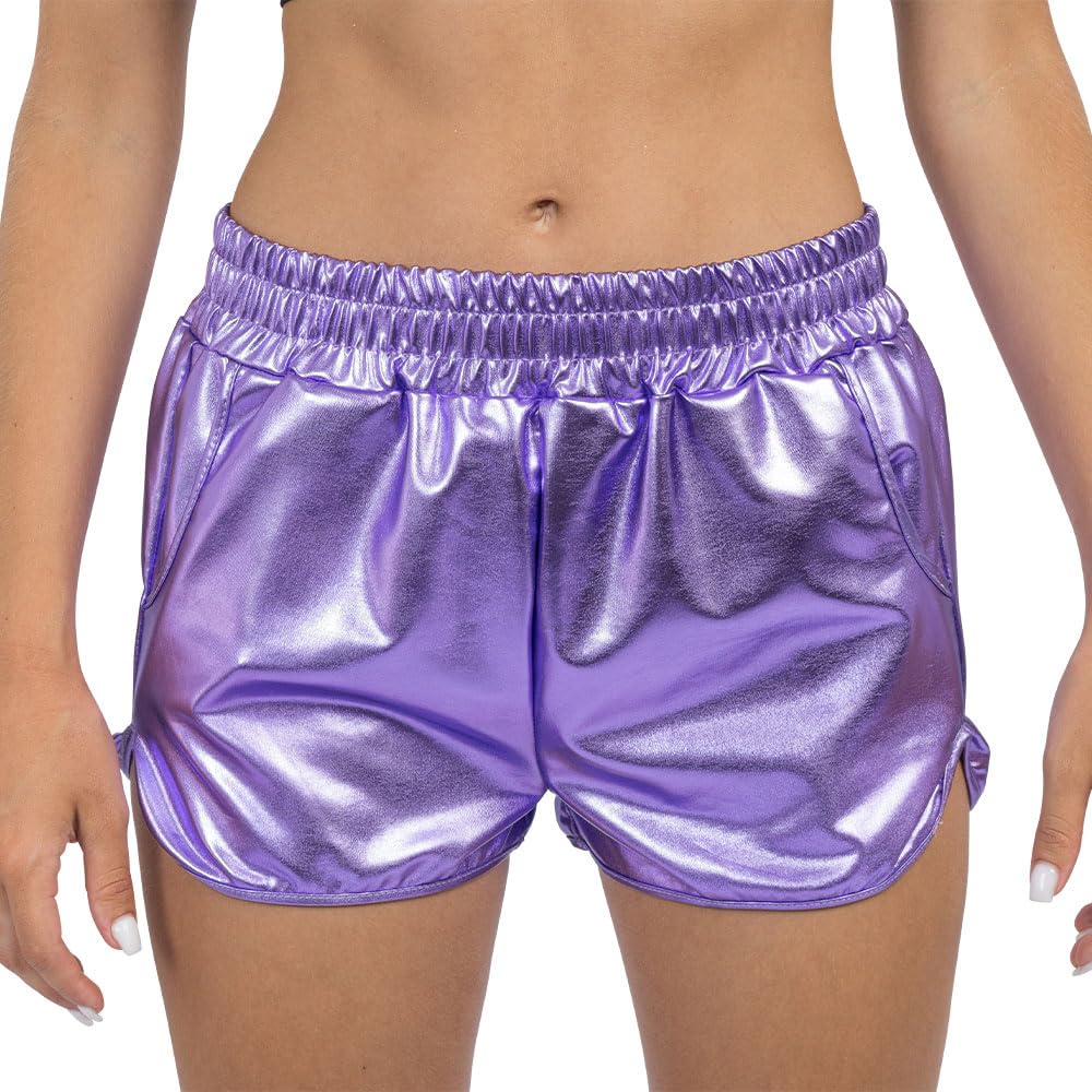Chaks - Pantalones cortos metálicos brillantes con bolsillos, pantalones cortos, atuendo de fiesta para festivales, look de verano, carnaval