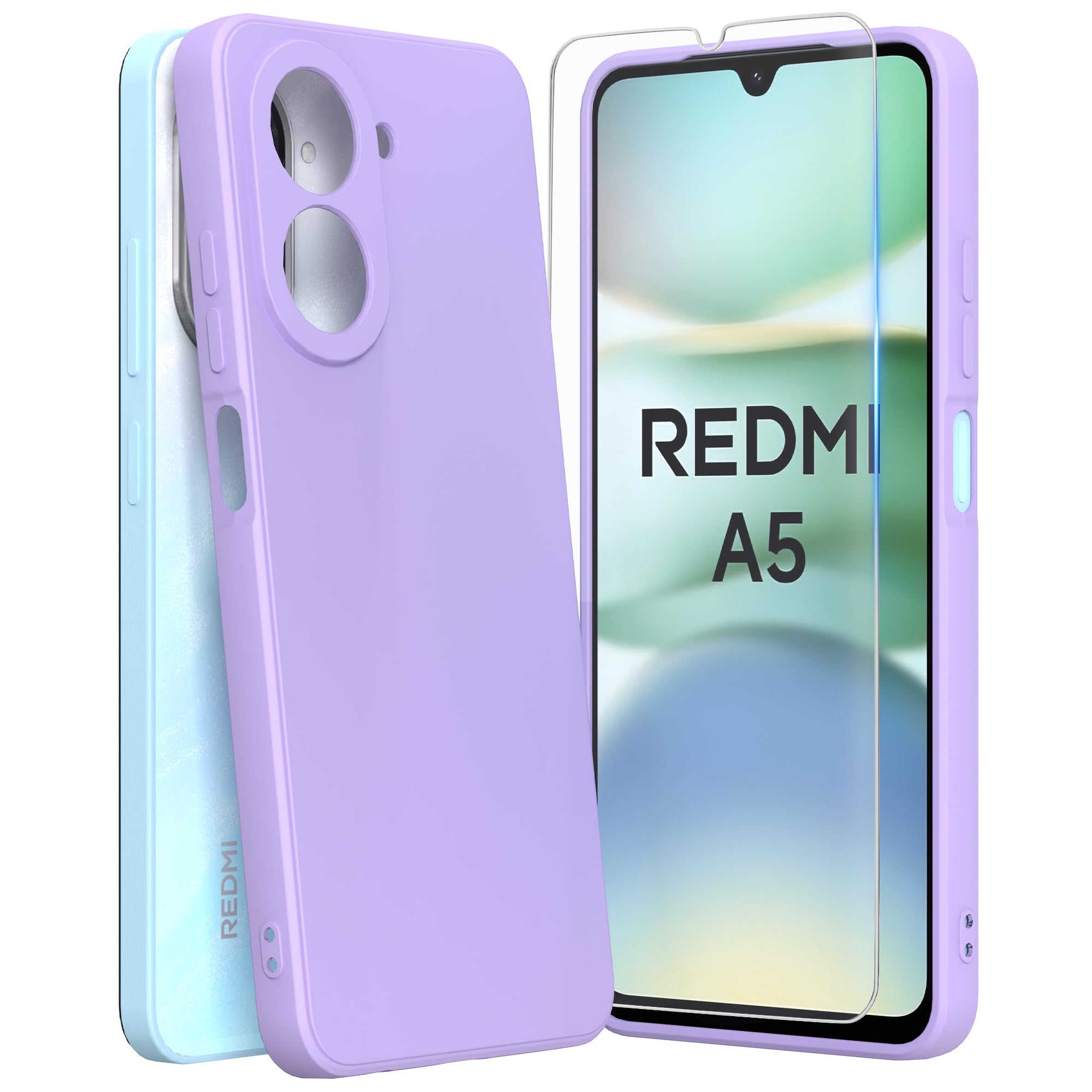 Funda De Silicona Líquida Para Xiaomi Redmi A5 4G Con Protector De Pantalla De Vidrio Templado – Negro