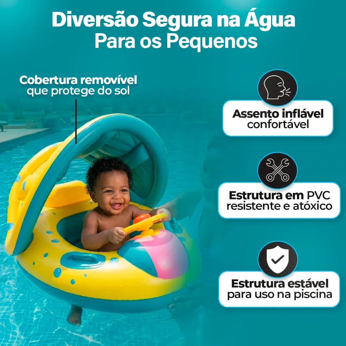 Infant Pool Baby Inflatable Boat with Footboard and Protective Cover for Kids 6 Months to 3 Years