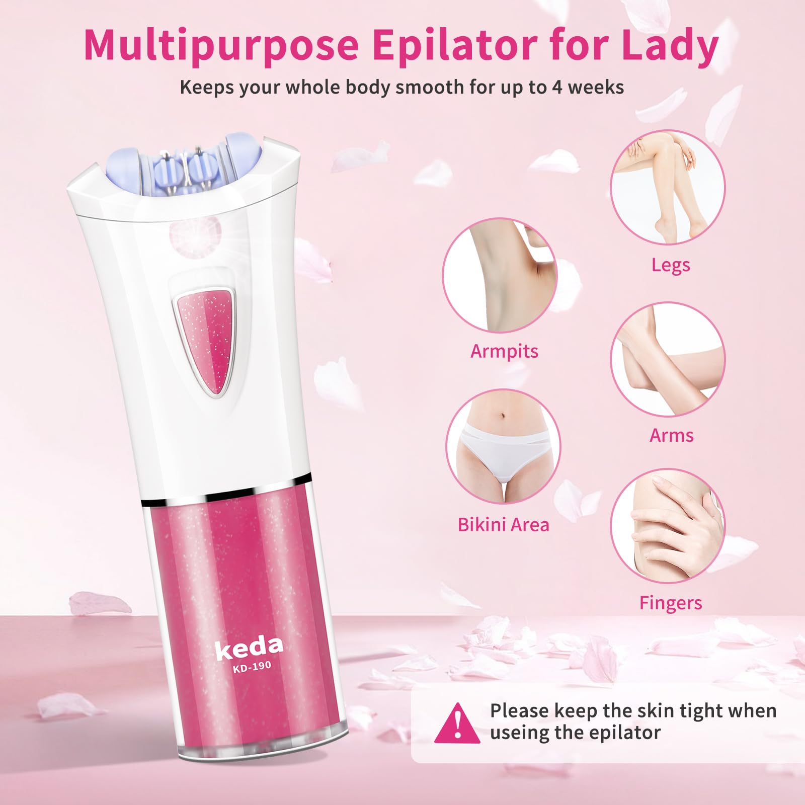 Depiladora facial para mujer, depiladora facial con luz LED, pinzas eléctricas de deslizamiento suave para cara, brazo, piernas, línea de bikini, barbilla, labios, púbico, depiladora inalámbrica