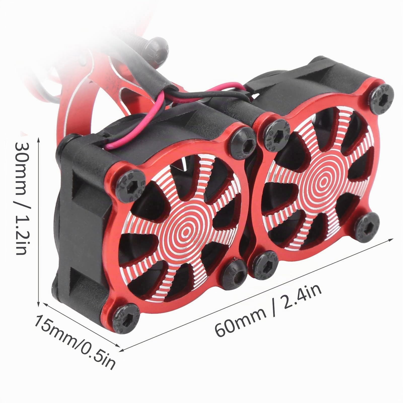 Dissipateur de Chaleur en Aluminium avec Double Turbo Pèche de Chaleur Ventilateurs de Refroidissement de Moteur électrique RC pour Moteur de Voiture RC 1/10 36mm(Rouge)