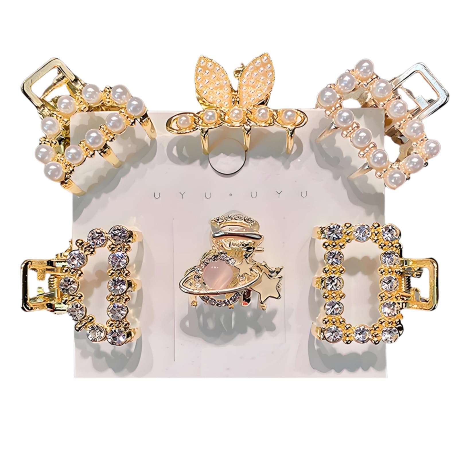 6PCS Pearl Metal Rhinestone Mini Claw HairClips Accessories for Ladies Girl