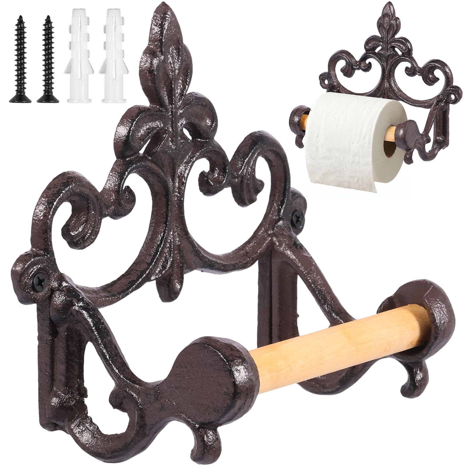 RHAIQBVC Vintage Cast Iron Toilet Roll Holder Bathroom Towel Holder Wall Tissue Holders Wall Mounted Roll Paper Decor for Kitchen and Bathroom(Style A)
