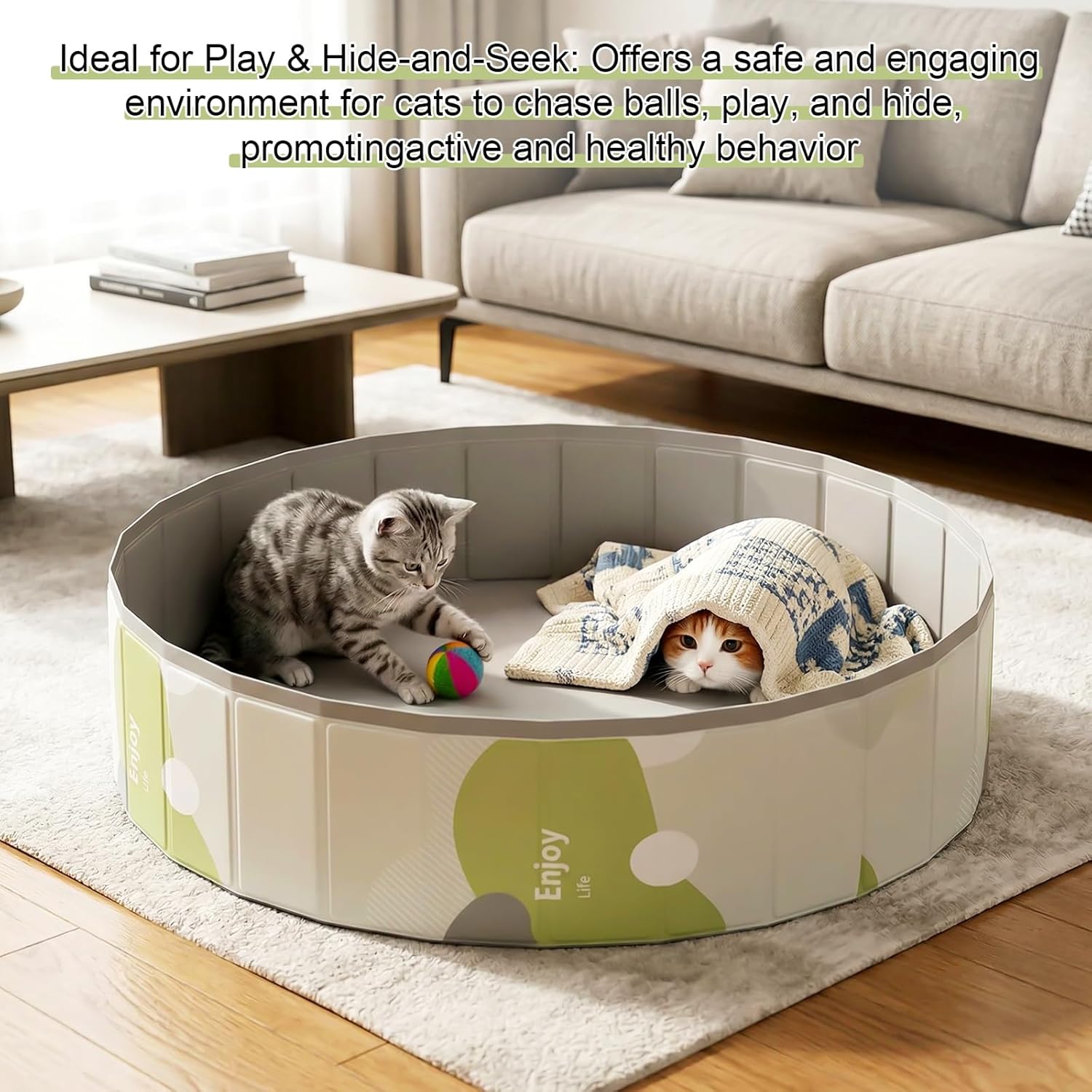 Cat Ball Pit - 32" Sturdy & Foldable Playpen for Cats, Toddlers, Babies Dogs, Sturdy Pet Swimming Pool Bath Tub, Indoor Outdoor Playpen, Easy to Assemble and Storage, No Ball Included