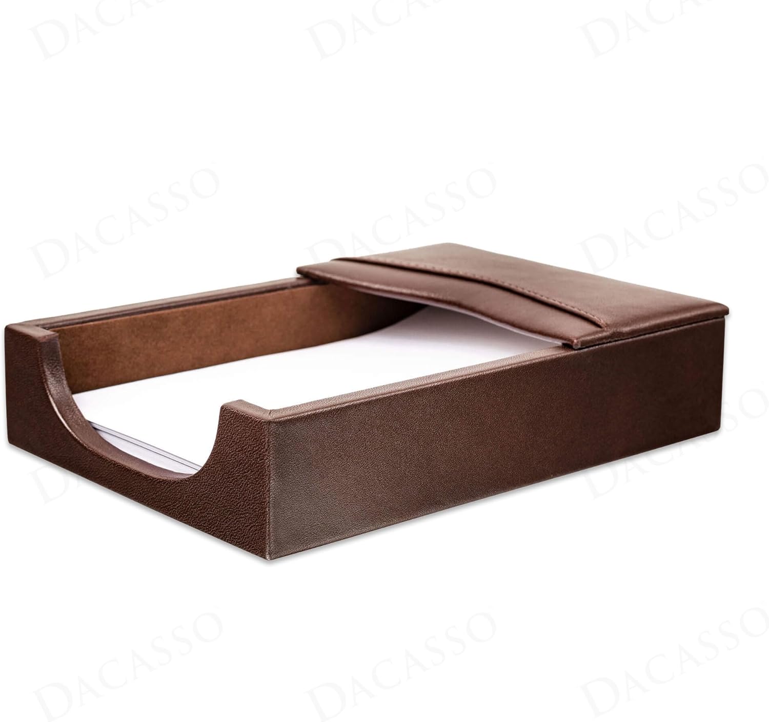 Dacasso Luxury Chocolate Brown Leather 4" x 6" Memo/Note Holder for Desktop - Executive Decor & Office Desk Organization Essential