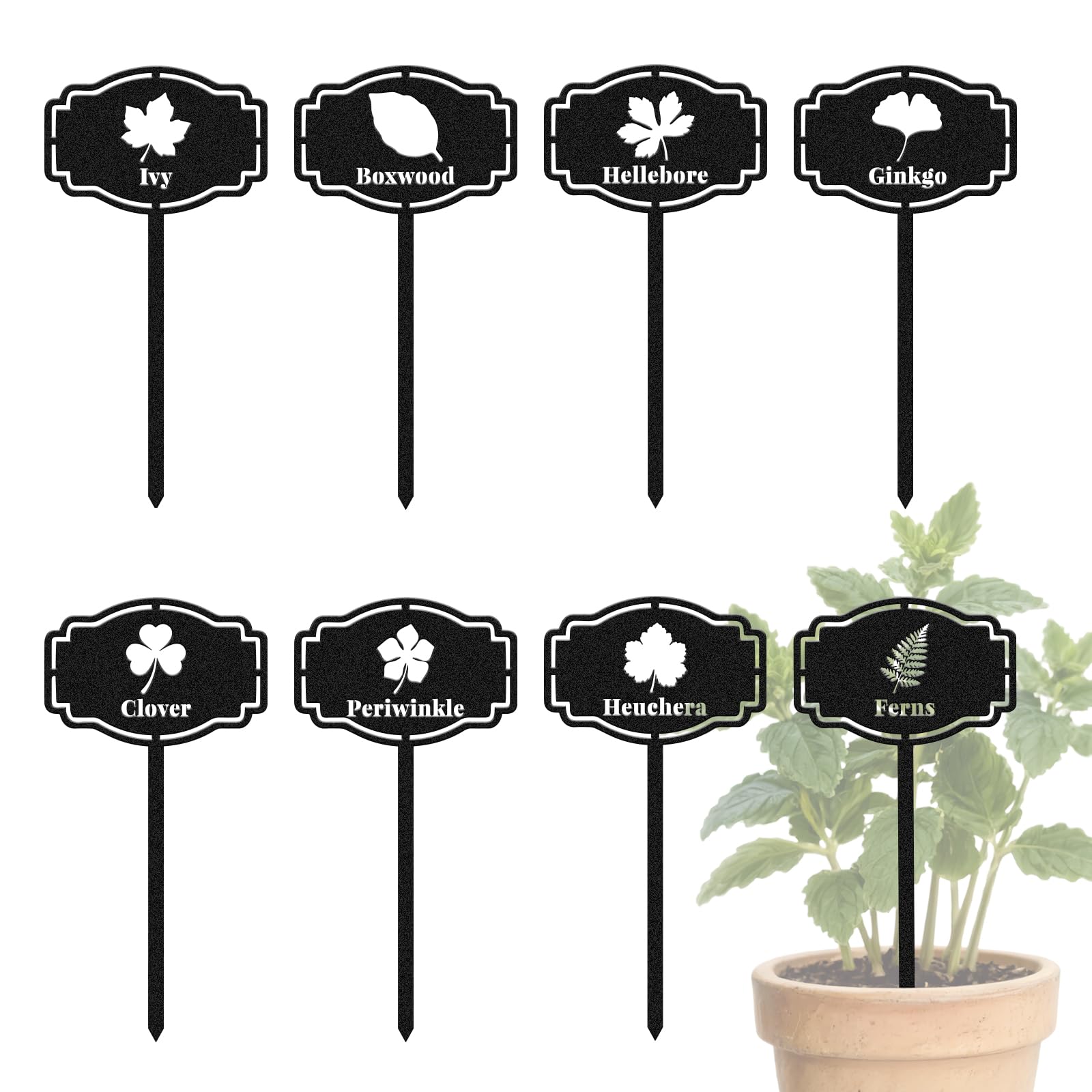 CUTHOLLOW 8PCS Metal Plant Markers Stakes Leafy Plants for Outdoor Indoor, 18x9cm Waterproof Cute Garden Plant Labels Signs Tags for Farmhouse Greenhouse Decor - Funny Gardening Gifts