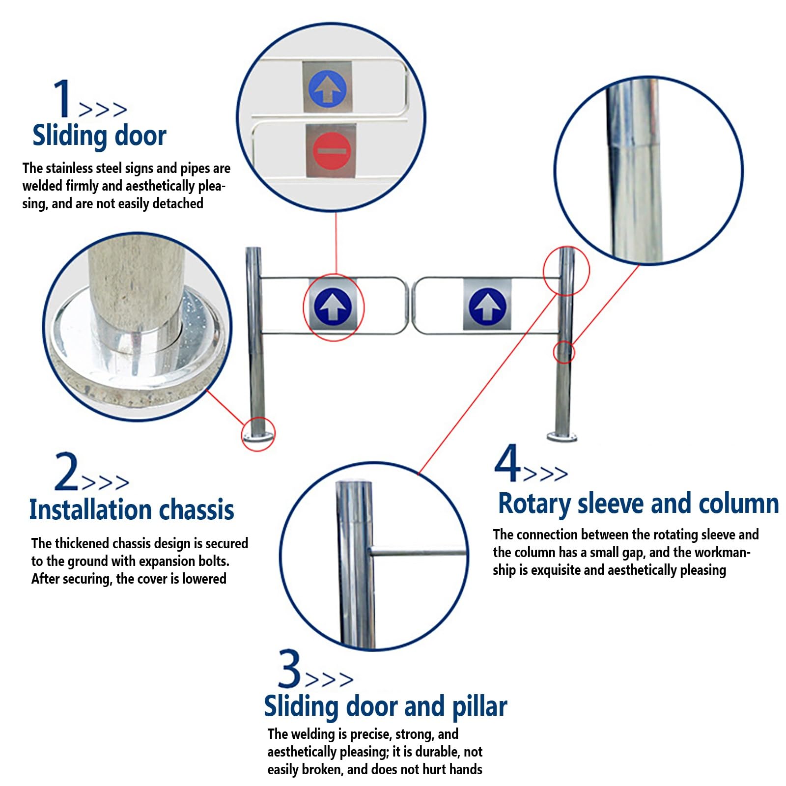 Puerta oscilante de acero inoxidable de 90°, con resorte, cierre automático, puerta peatonal de 1 vía para mercado y fábrica, apertura izquierda, 85 cm, duradera y segura