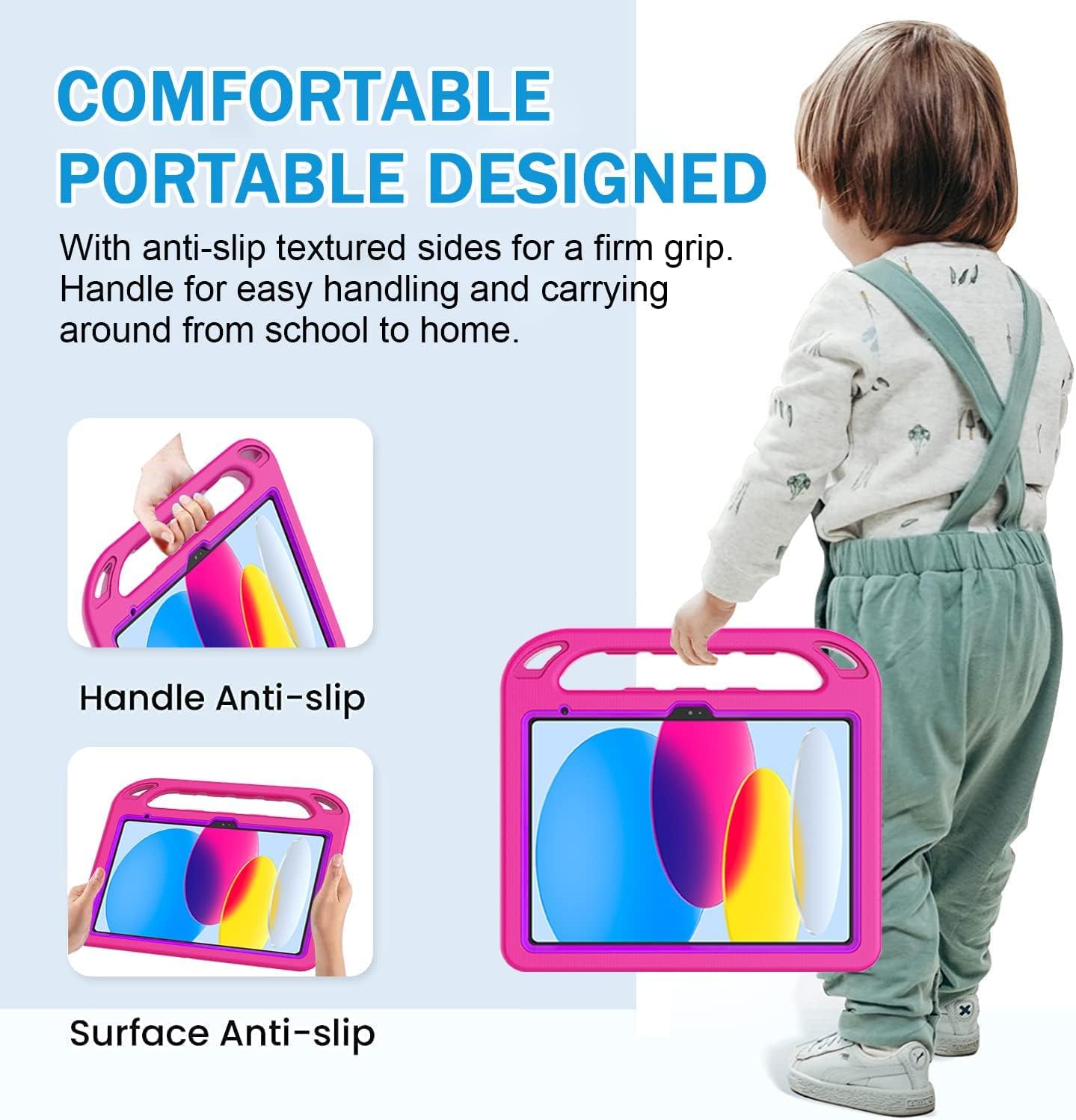 BMOUO Kids Case for iPad 11th Generation (A16) 11 Inch 2025/iPad 10th Generation 10.9" 2022 - with Screen Protector, Shockproof Handle Stand iPad 11th/10th Generation Case for Kids, Rose Purple