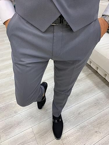 Miniatura 8 de HUUTOE Trajes de graduación ajustados de 3 piezas para hombre, esmoquin negros para hombres, traje de doble botonadura para hombre, traje de boda de