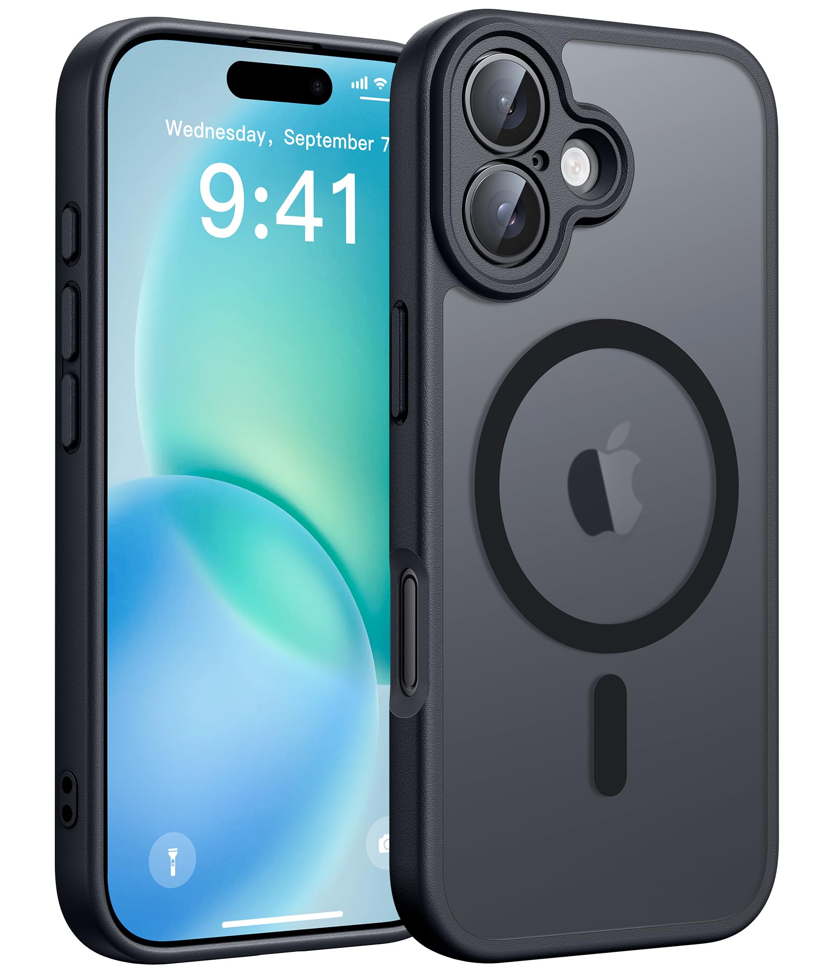 FNTCASE for iPhone 16 Phone Case: Magnetic Translucent Matte Shockproof Slim Cell Phone Cover - Military Grade Drop Proof Hard Back Anti-Fingerprint Protective Case (6.1 inch/Black)