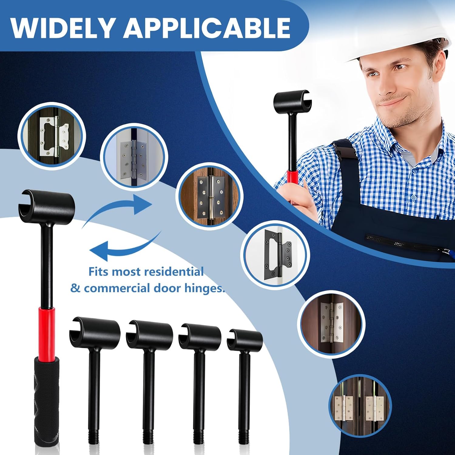 4-in-1 Door Hinge Adjustment Tool for Residential & Commercial, Heavy Duty Gap Adjusting Wrench with Thread Design & Rubber Handle, 0.55"/0.71"/0.91"/0.98"
