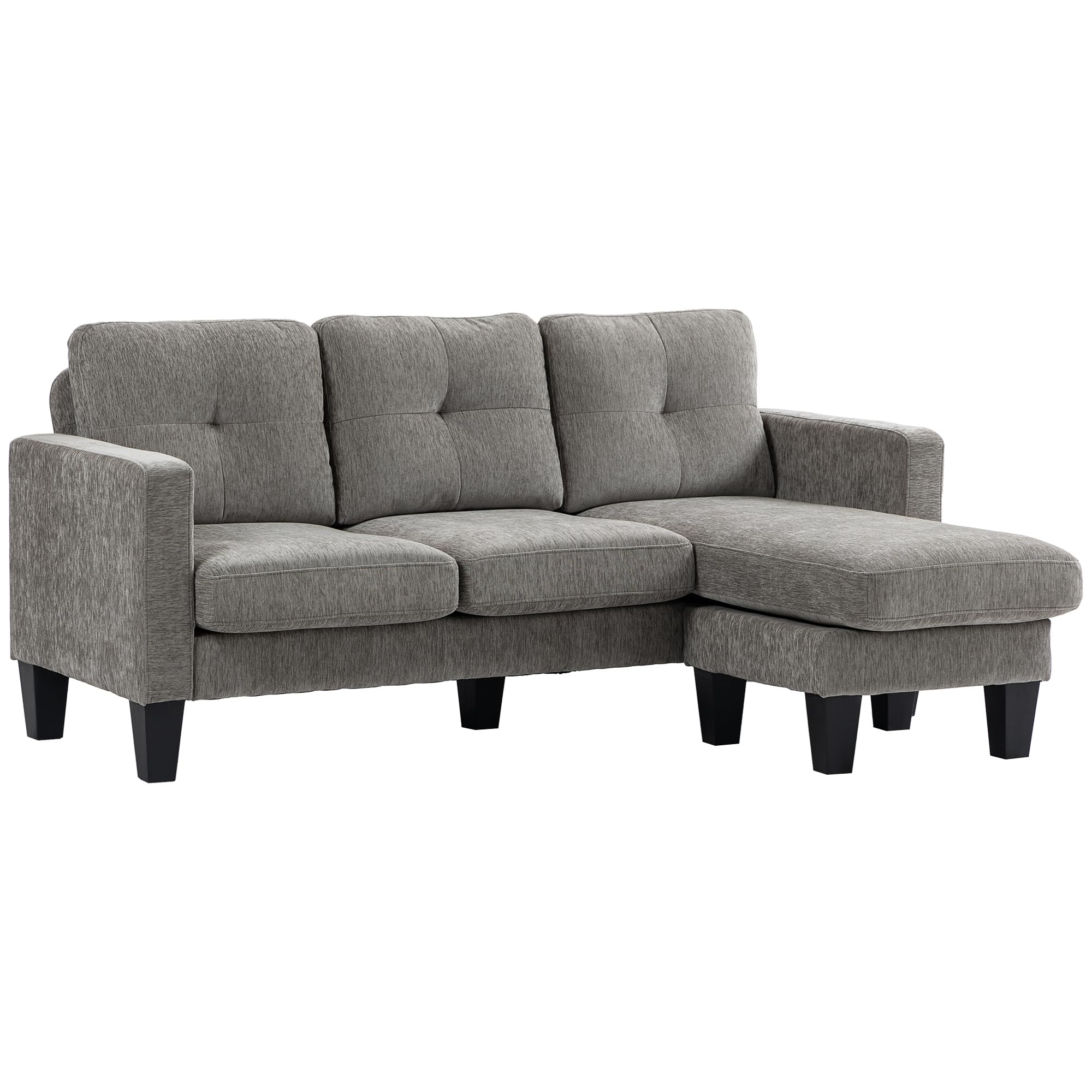 HOMCOM Sofá Chaise Longue Reversible, Sofá de 3 Plazas en Forma de L, Tapizado en Chenilla, Asiento y Respaldo Acolchados, Estructura de Acero, 186x130x84 cm, Marrón Topo