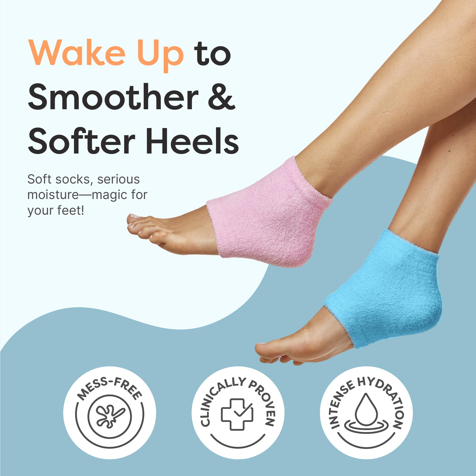 ZenToes Moisturizing Socks for Cracked Heel Treatment, Vitamin E, Olive Oil and Jojoba Oil Heel Socks, Stocking Stuffers for Women, Spa Self Care Gifts for Women (Fuzzy Blue and Pink, Regular)