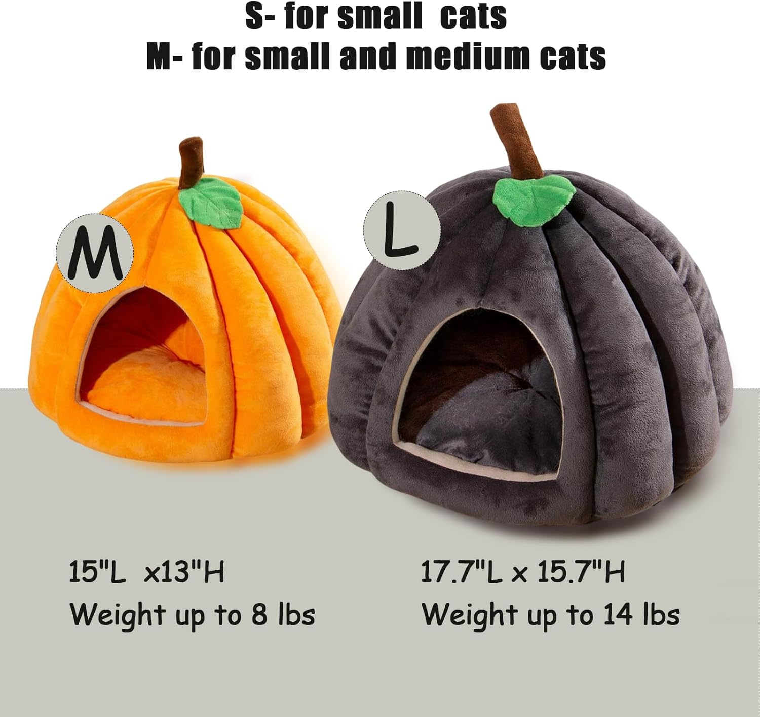 Cat Bed for Indoor Cats - Adorable Cozy Pumpkin Cat Cave with Removable Cushion, Super Soft Pet House Tent for Kittens & Small Pets, Warm & Washable Non-Slip Design(M 17.7 inch Orange)