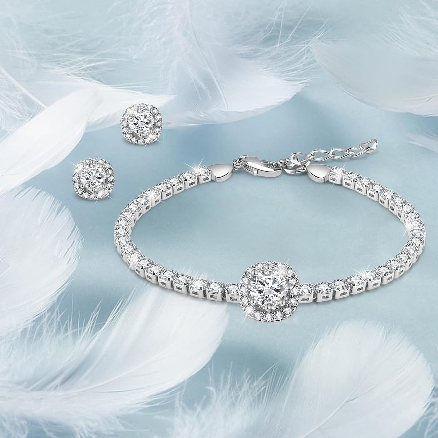 Fasion Jewelry Tennis Bracelets For Women 18K Gold Plating Adjustable Bracelets And Earring Sets With Crystal For Wife Girlfriend Or Mothers Idea Gift For Mother's day