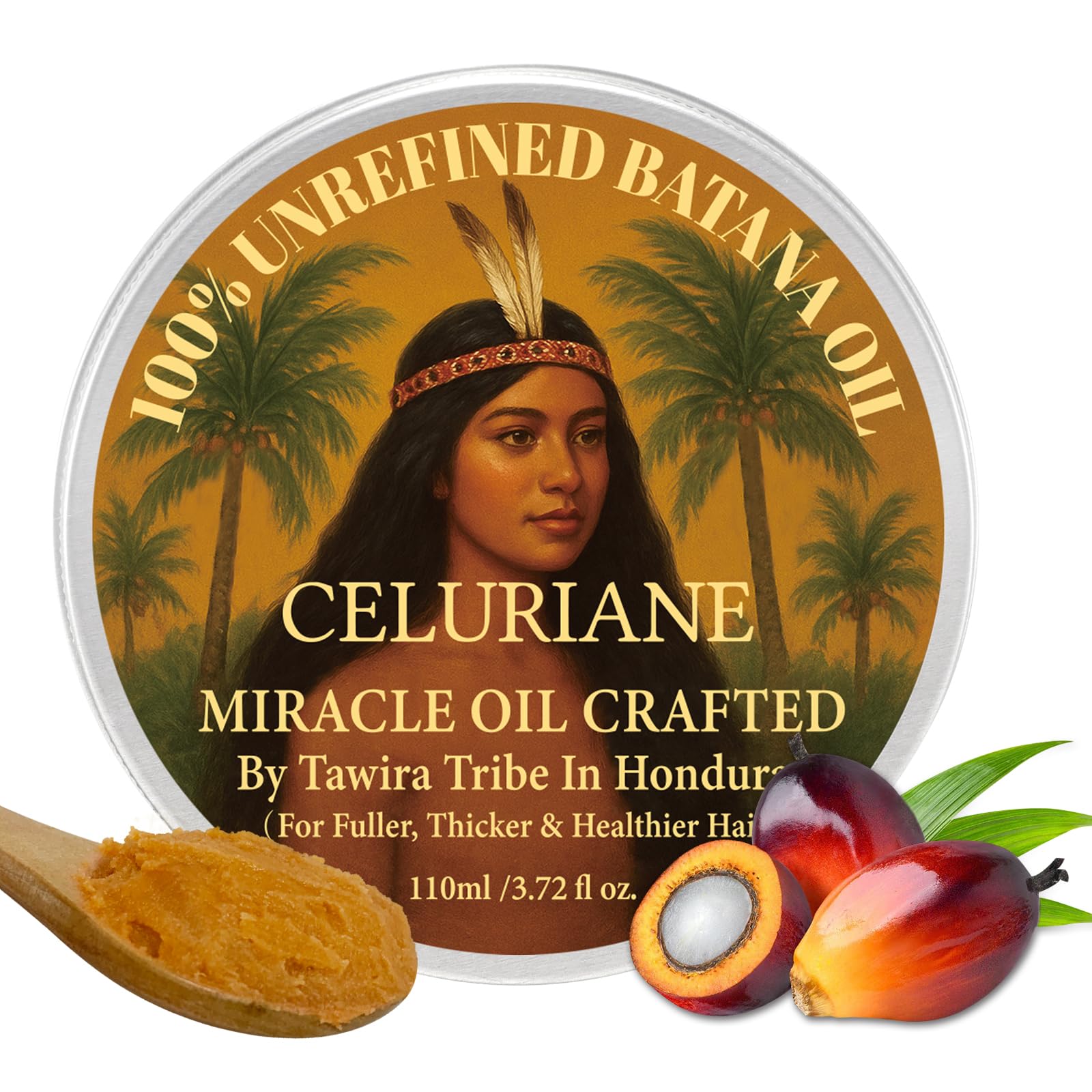 100% Raw Batana Oil for Hair Growth from Honduras, Organic Batana Oil for Fuller, Thicker & Healthier Hair 3.72 Fl Oz.