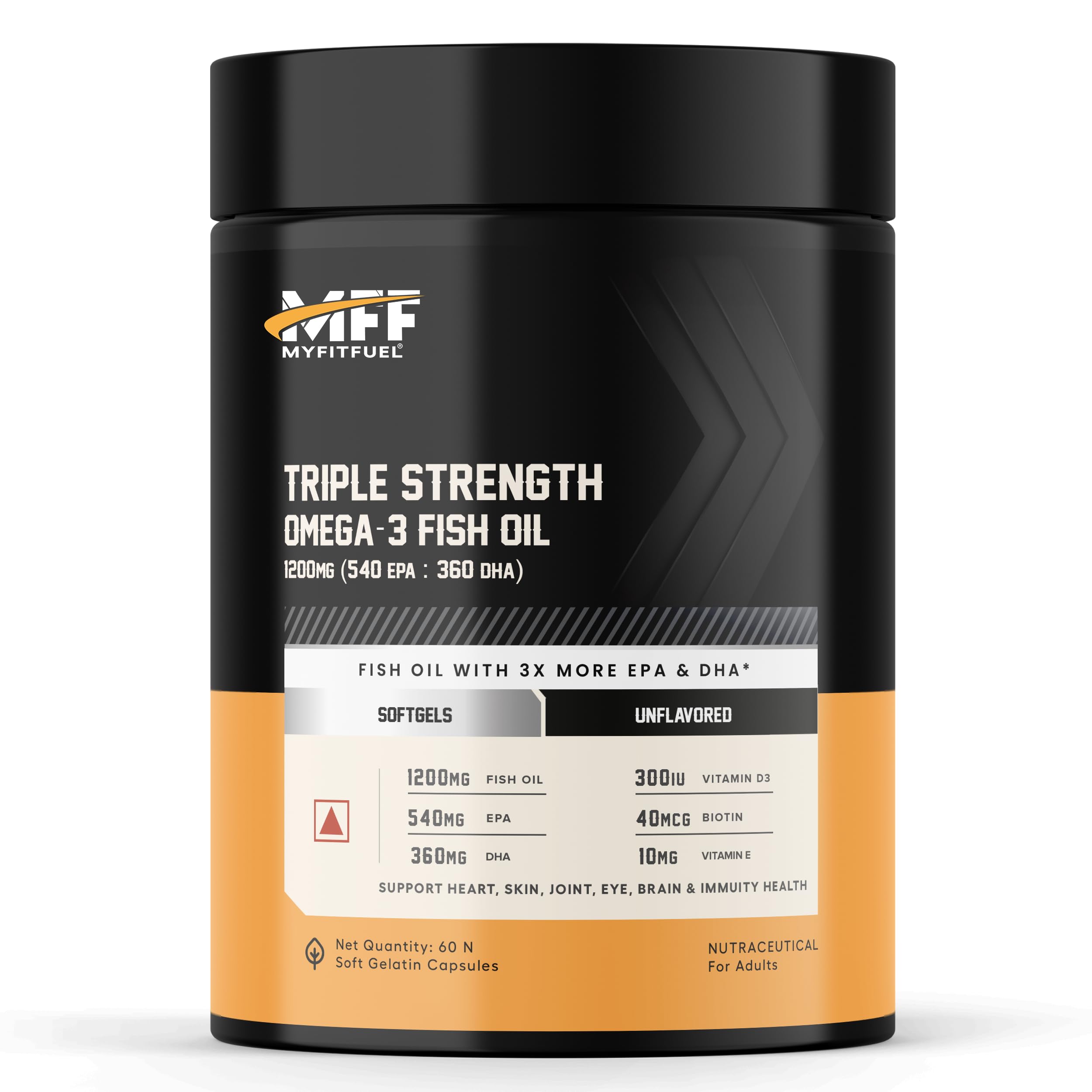 MyFitFuel Triple Strength Omega 3 Fish Oil With Vitamins, 1200mg (540 EPA 360 DHA) Per Softgel | 2400mg Omega (1080 EPA, 720 DHA) Per 2 Softgels | 3x Omega For Men & Women, No Fishy Burps, 60 softgels