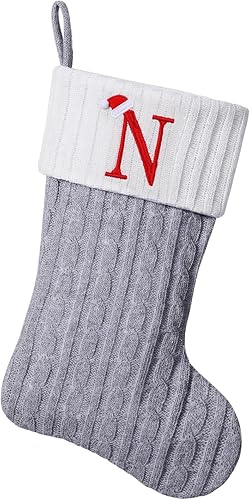 Miniatura 69 de Medias de Navidad con monograma de punto gris de 19.5 pulgadas. Calcetines de Navidad con inicial personalizadas, decoración de fiesta de Navidad