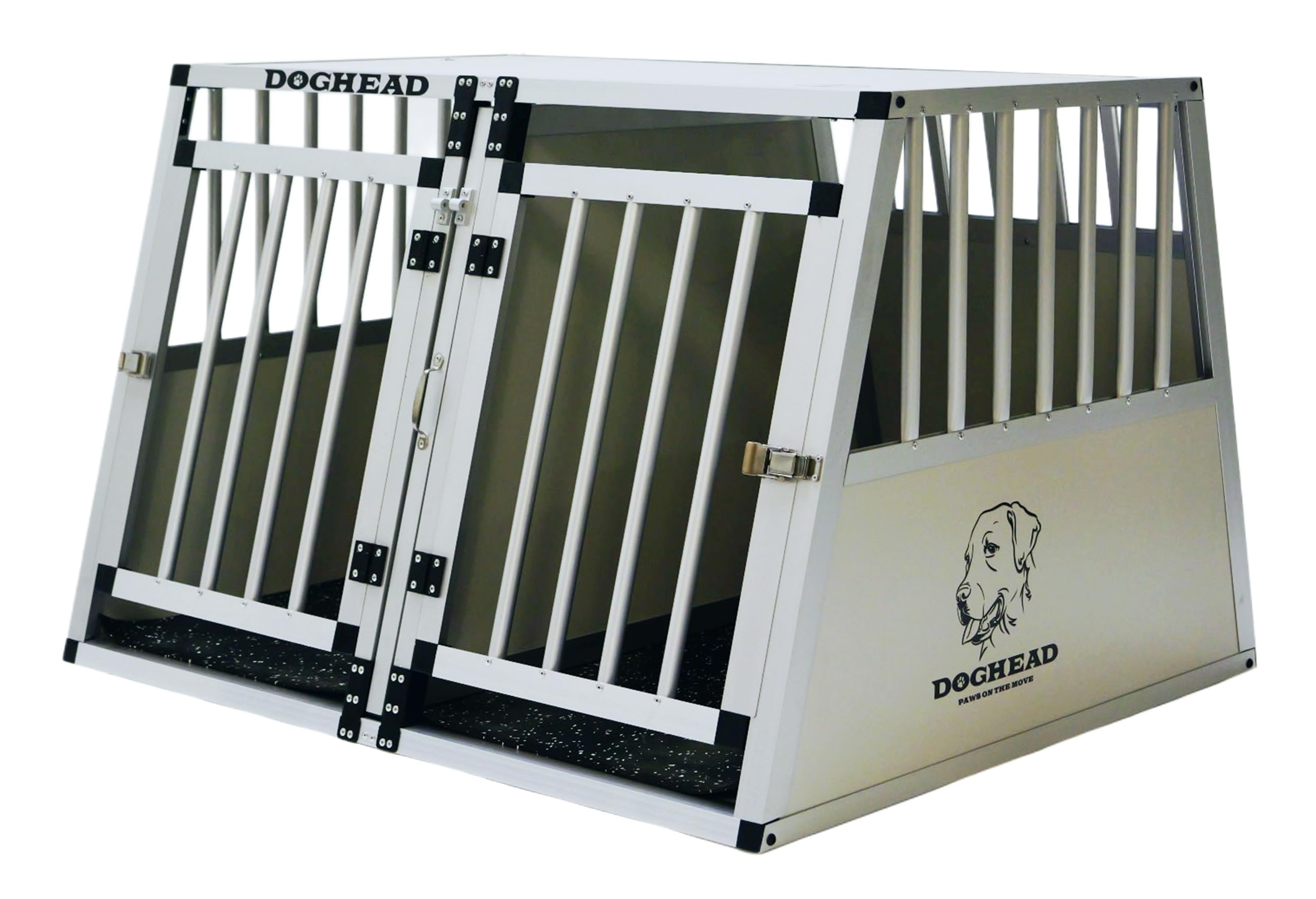 DOGHEAD Hundetransportbox Comfort, Double 95x85x63 cm DG, Schwarz, Aluminium, Beidseitig Abgeschrägt 75°, Trennwand mit Griff, Keine Kombibox