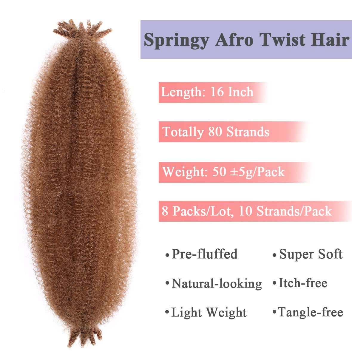 Leeven 16 Inch Pre Separated Springy Twist Hair for Afro Marley Locs 8 Packs Pre-Fluffed Popping Spring Twist Crochet Hair for Distressed Locs Afro Kinky Curly Marley Braiding Hair Extensions /27# - Image 2