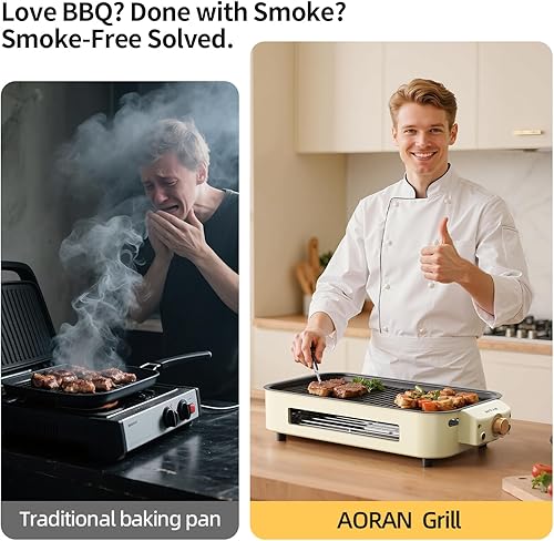Miniatura 3 de AORAN - Parrillas eléctricas para interiores sin humo, parrilla de interior versátil sin humo para cocinar en casa, con parrillas de interior