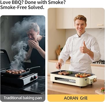 AORAN Indoor Grills Electric Smokeless Versatile Smokeless Indoor Grill for Home Cooking, Featuring Indoor Grills Electric Smokeless, Skillet Griddle, and Kitchen Griddle White