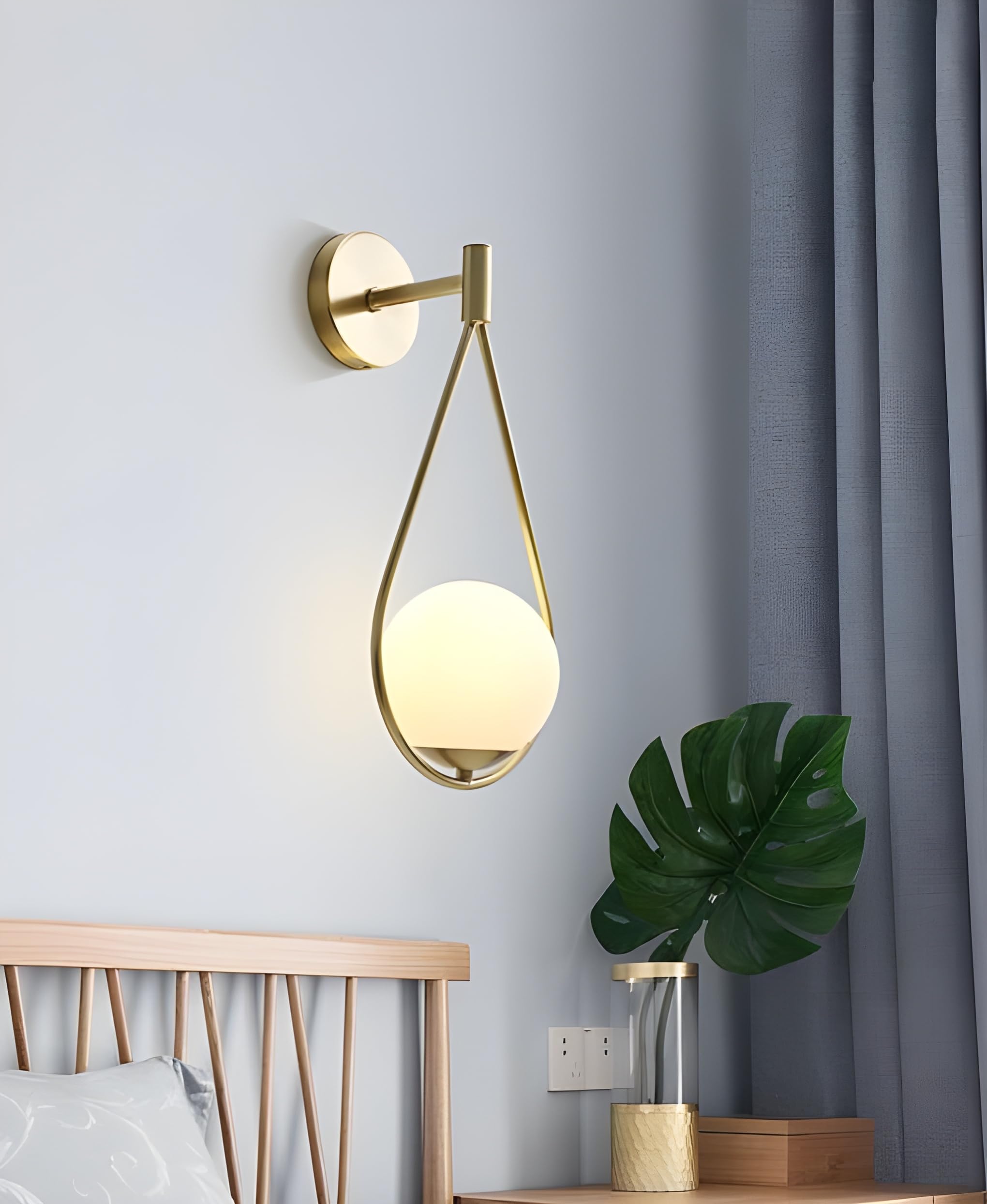 GLOMZY Golden Metal & Glass Wall Light for Living Room Modern/Wall Lamps for Bedroom, Living Room/Wall Lights for Home Decoration/Bedside Wall lamp (Racket Shape) (Pack of 2) (with Bulb) 3