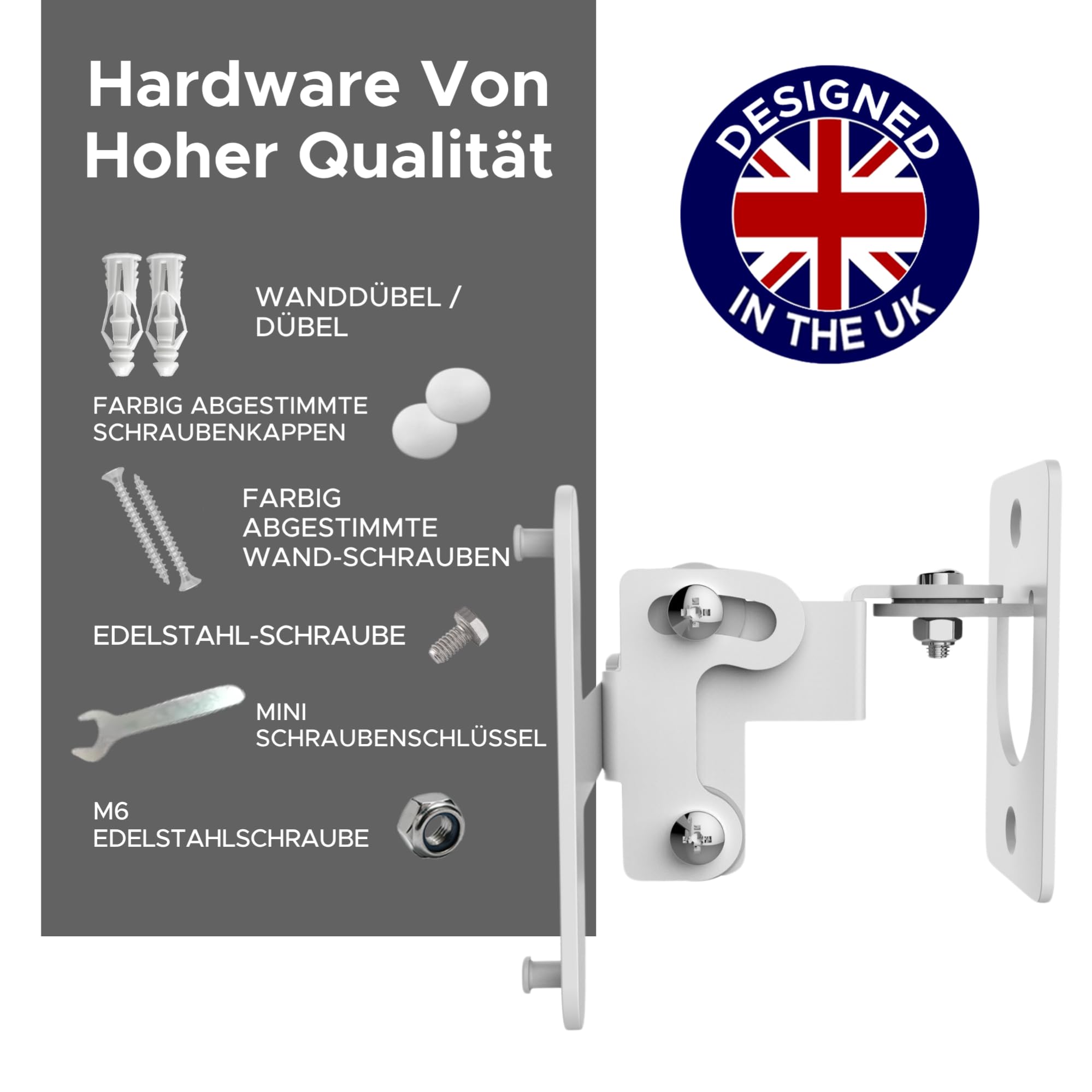 Sound bass Play 3 Wandhalterung, Verstellbarer Dreh- und Neigungsmechanismus, Einzelhalterung mit Befestigungsmaterial, Weiß, kompatibel mit Sonos Play: 3 Lautsprecher In Großbritannien entwickelt
