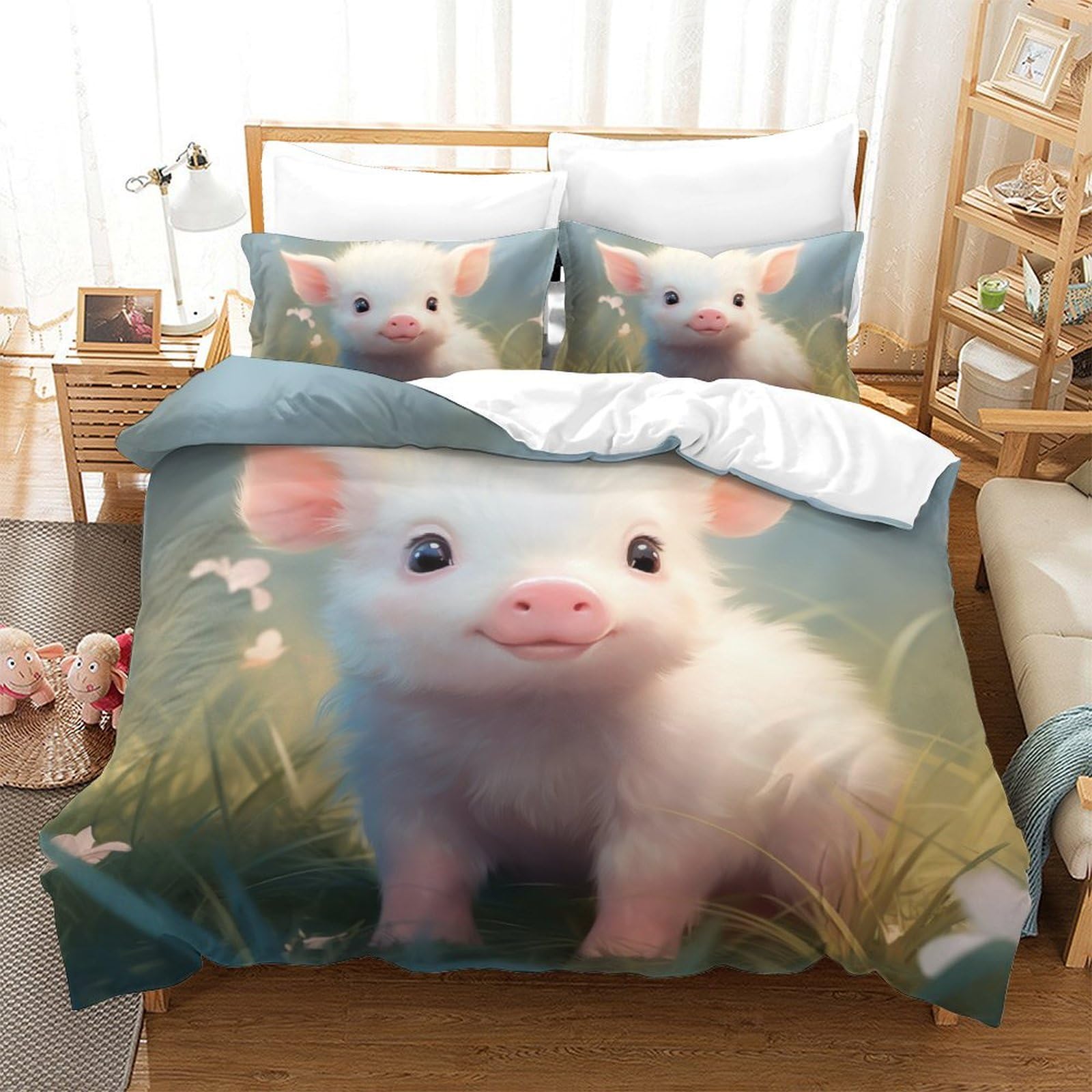 Parure de lit cochon en microfibre avec housse de couette imprimée 3D