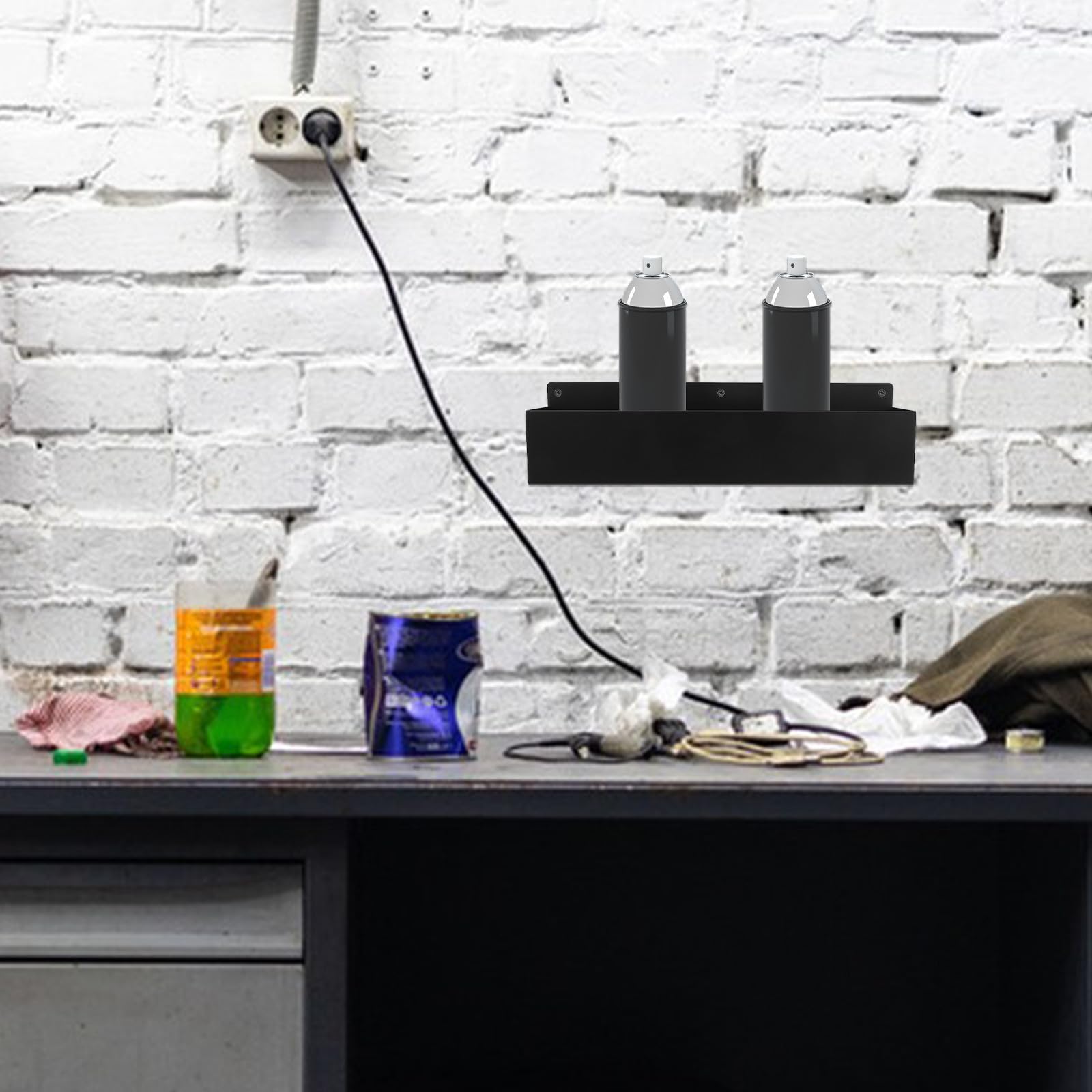 VILLCASE Porta Bombolette Spray con a Muro Design Multifunzionale in Ferro Nero Organizer Moderno per Garage e Casa per Aerosol e Strumenti