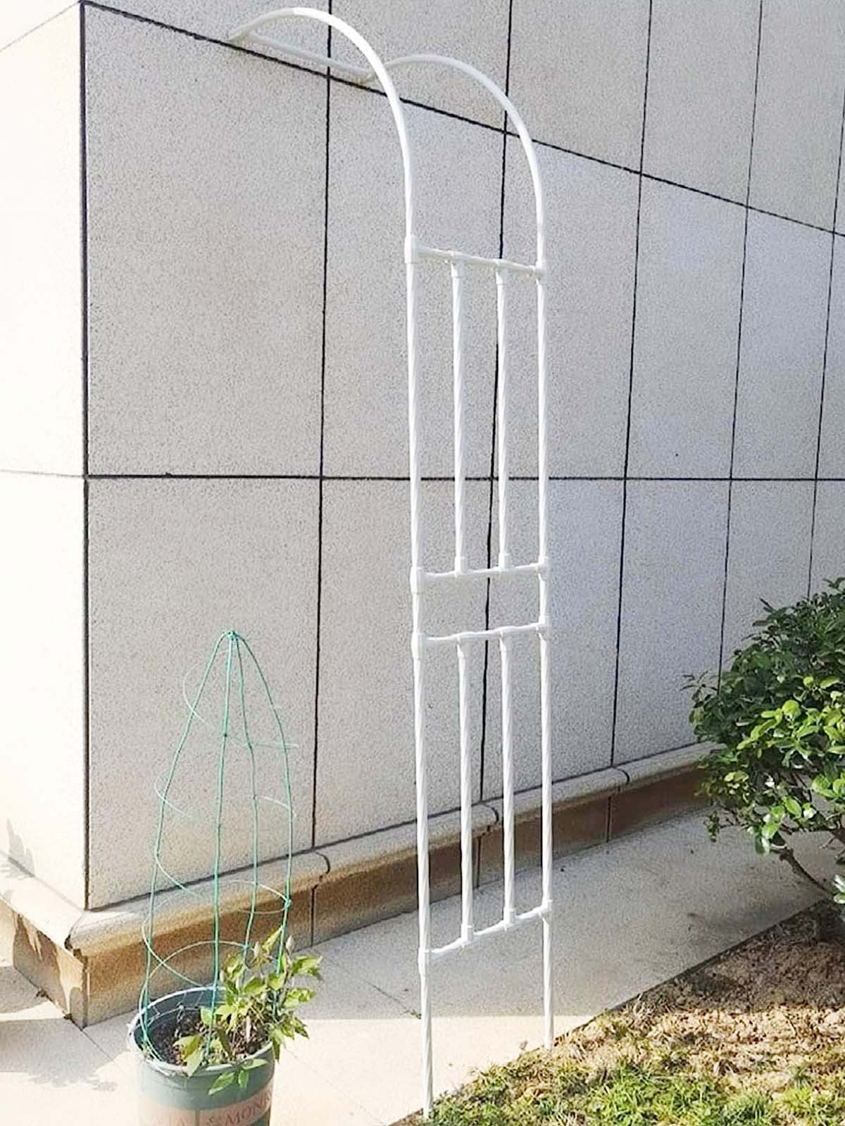 Arco da giardino in metallo, 180 cm, in resina bianca, traliccio per cortile, patio, cortile, robusto ed elegante, arco per rose per decorazione prato