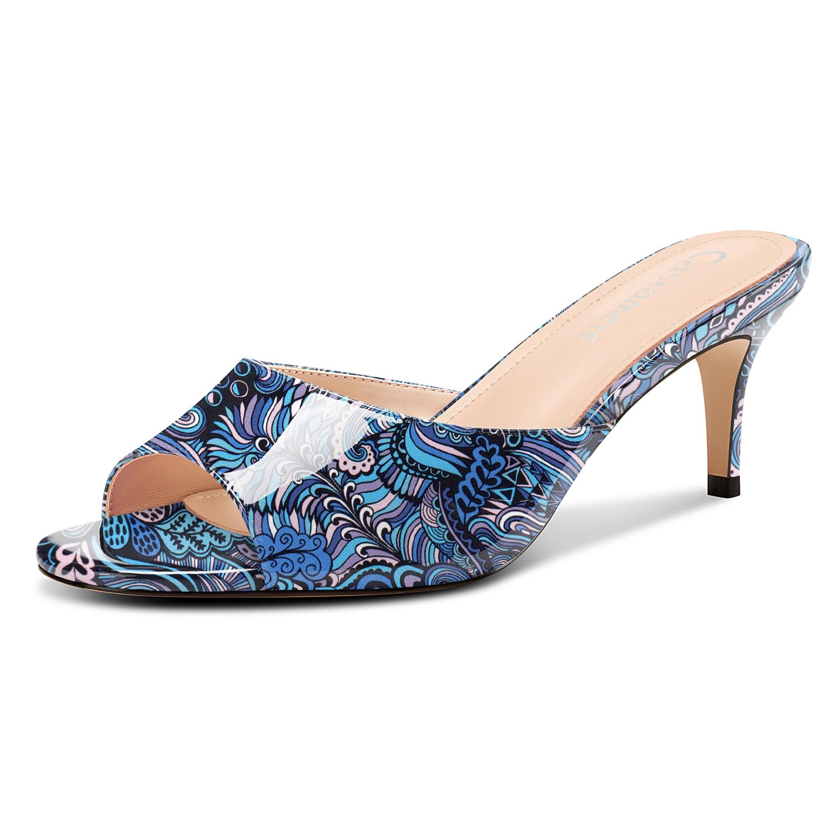 Castamere Mujer Redonda Abierta Punta Gatito Heel Mules Zapatos Sandalias Fiesta Baile Dress Slip-on Sandalias 6.5 CM Heels