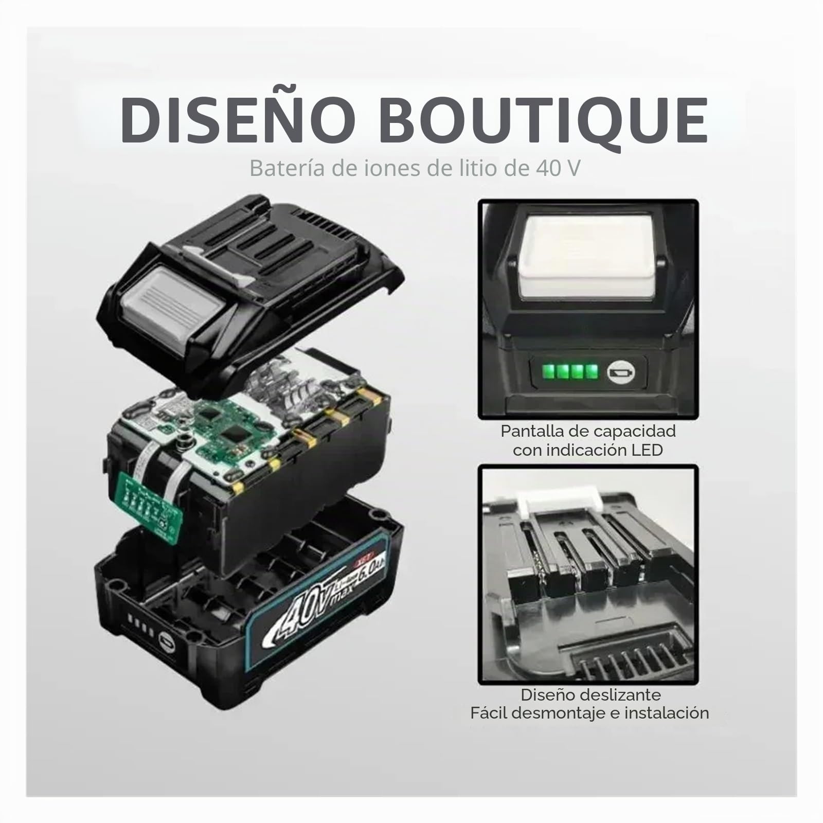Batería De Iones De Litio De 4,0 Ah, 6,0 Ah, 8,0 Ah Y 10,0 Ah For Makita 40V MAX XGT BL4020, BL4025, BL4040, BL4050 Y BL4080.(4.0ah Battery)