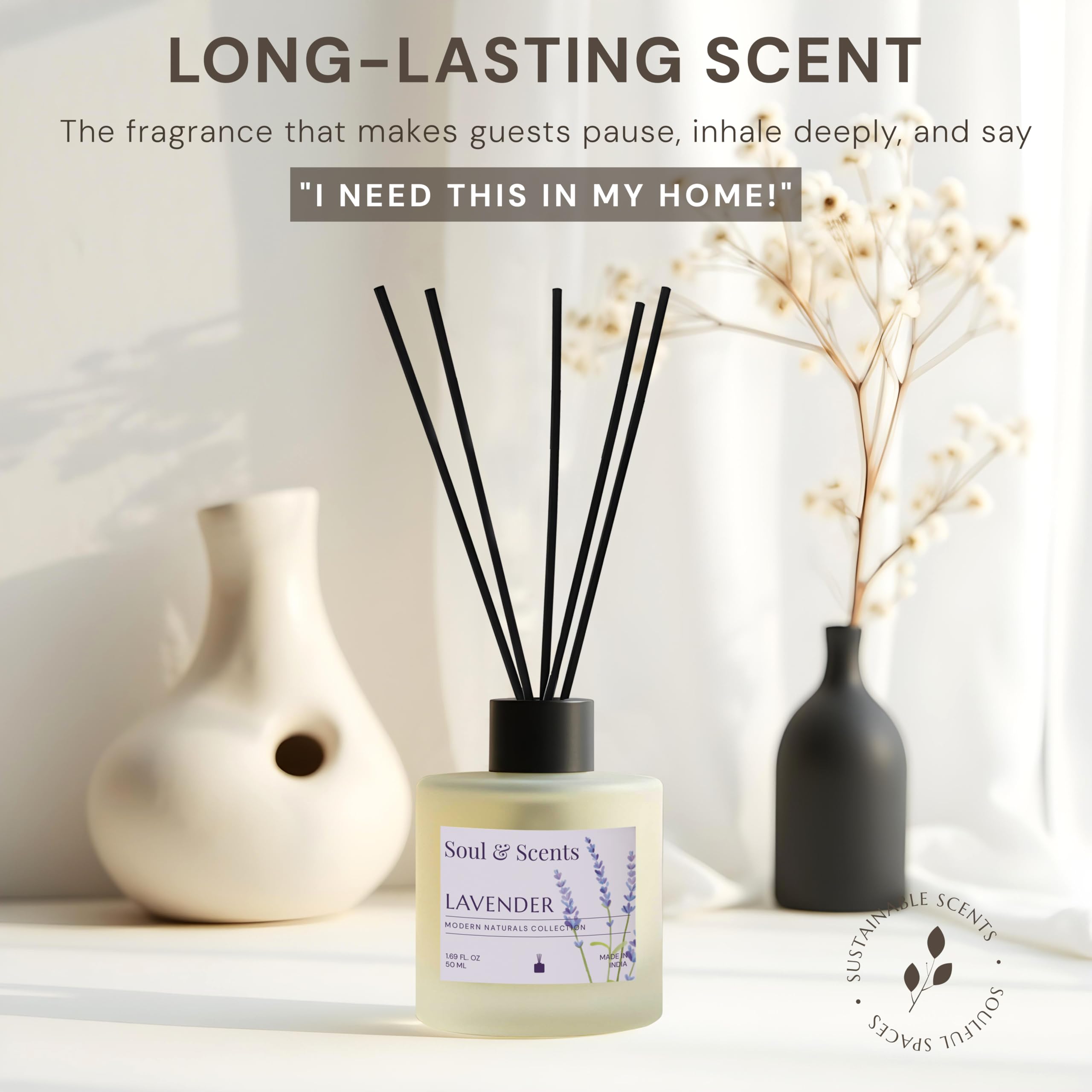 Soul & Scents Lavender and Jasmine Reed Diffuser Set - 100ml with Free 10 Rattan Reed Sticks| Toxin Free & Stress Relief| Long Lasting | Room Freshener for Home, Bedroom & Office| Combo Pack of 2 4