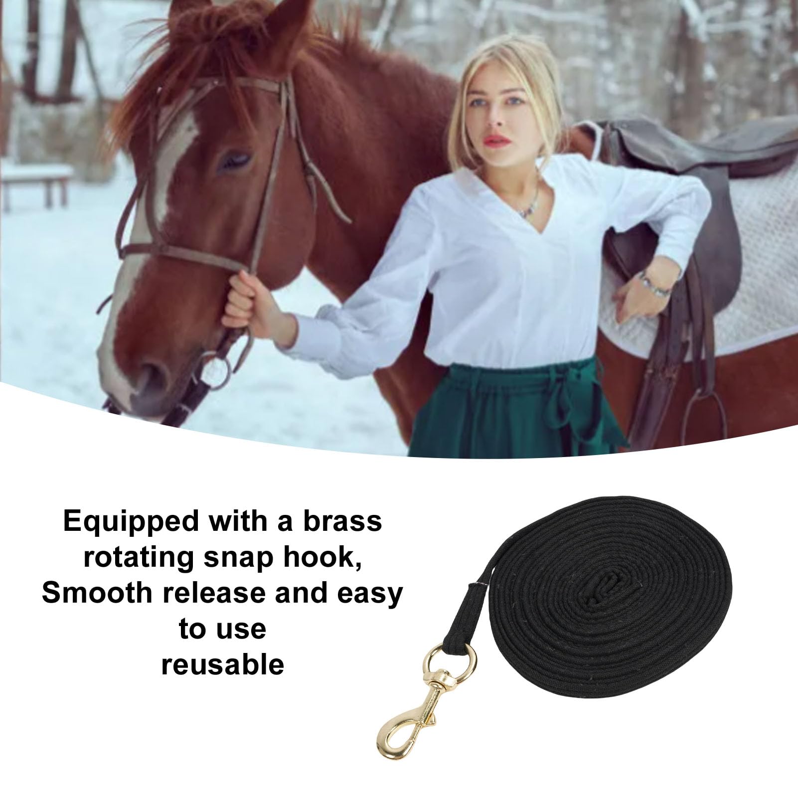 Corda per, di Affondo in Tessuto Intrecciato con Moschettone Rotante per Addestramento e Toelettatura Equestre (BLACK)