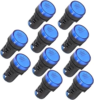 Agatige 10PCS LED Indicator, 12V 20mA AD16 LED Indicator Pilot Light Energy Saving LED Indicator Light AC/DC Pilot Light Mounting Hole Size 22mm(7/8 Inch) for Equipment, Instruments, Blue