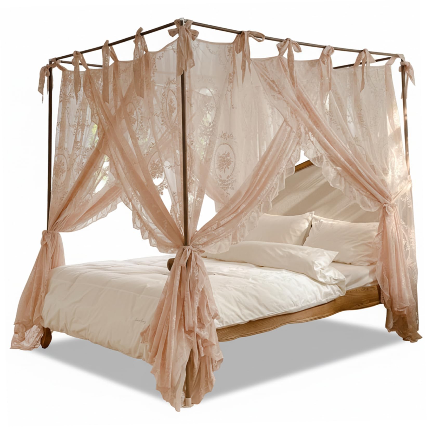Cortina de cama con dosel de encaje para renovar dormitorios sin soporte