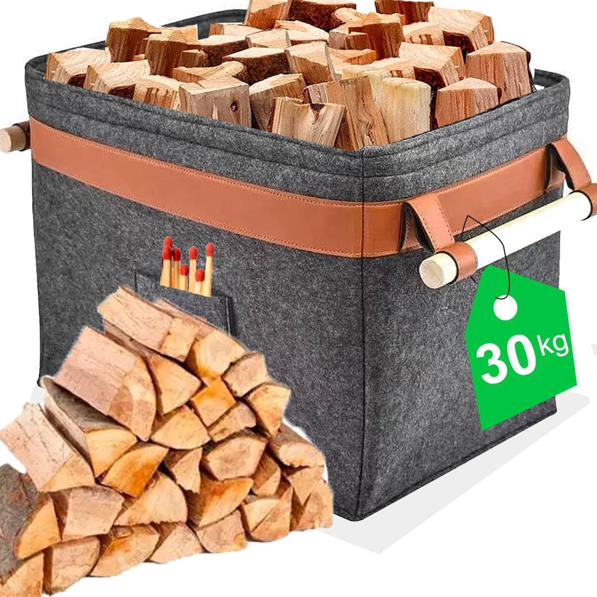 Uni-Fine - Cesta de madera de fieltro (42 x 32 x 32 cm, 43 L, cesta de leña con asa, cesta de fieltro extragruesa, también se puede utilizar como cesta de almacenamiento para compras y periódicos)