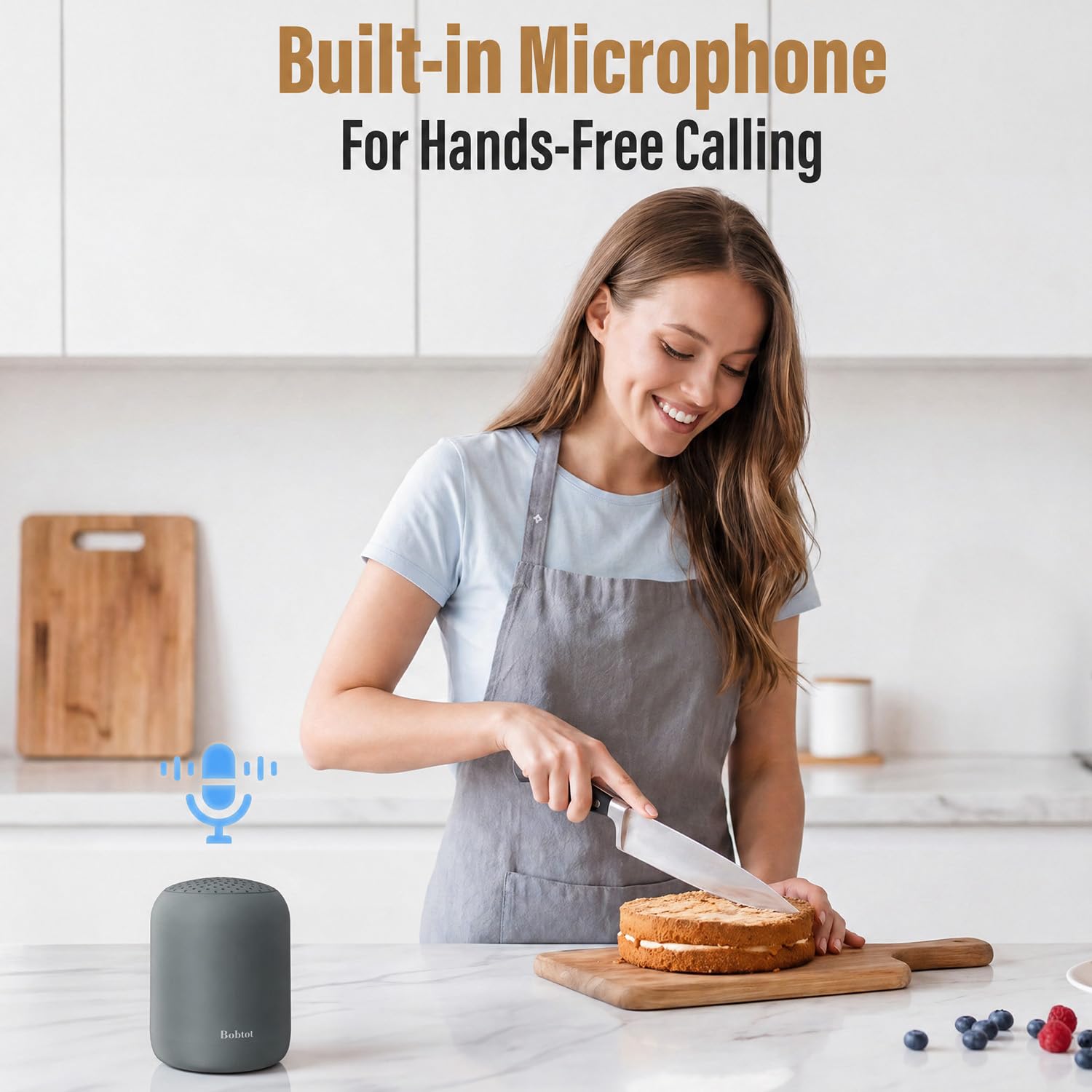 Bobtot Altoparlante Bluetooth portatile senza fili, mini altoparlanti impermeabili con suono stereo forte, 24 ore di riproduzione, funzione TWS, microfono integrato, piccole dimensioni con cinghia