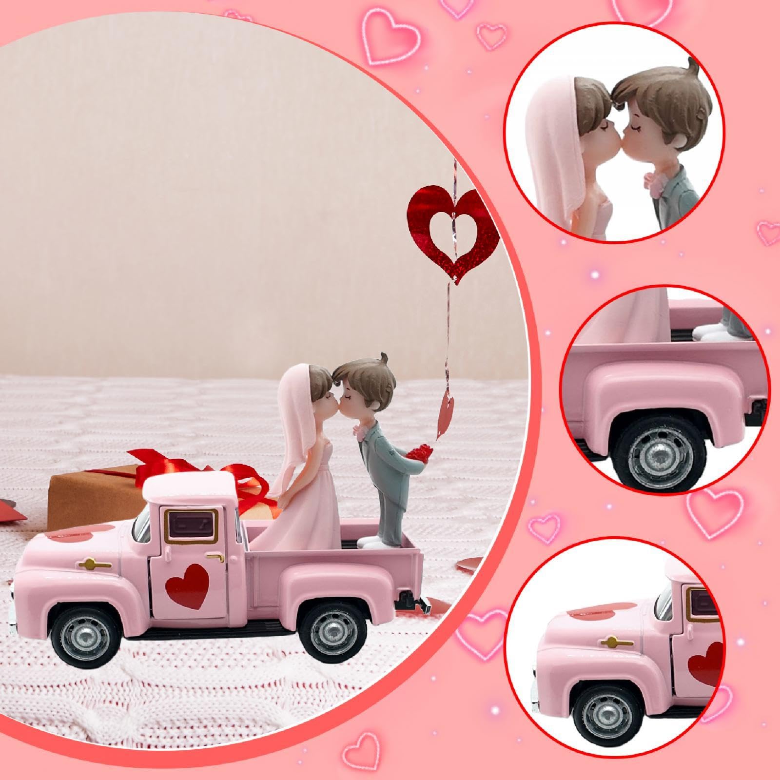 Nishiyuenyi Valentines Day Truck Decor Pickup Model Gift Romantic with Openable Doors Mini Doll Ornament Couple Figurine for Her Birthday, Style C